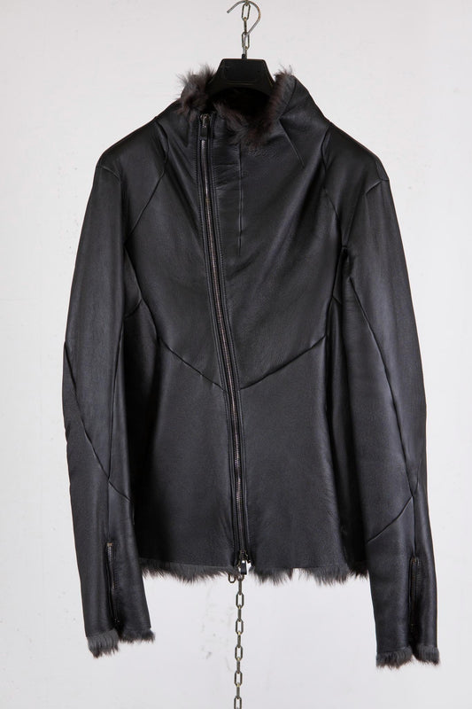 SHEEP SHEARLING HI-COLLAR CARVED ZIP BLOUSON LINED JB-9