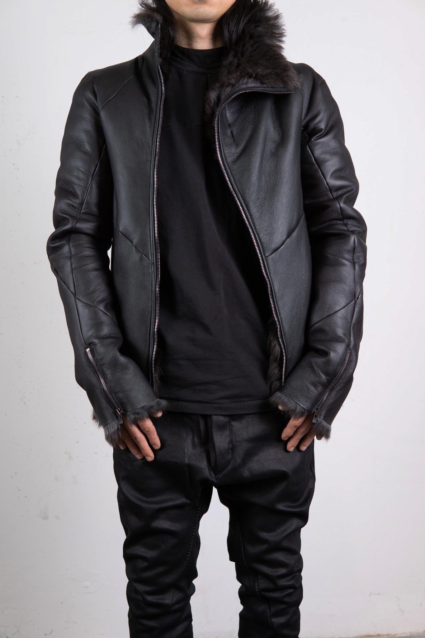 SHEEP SHEARLING HI-COLLAR CARVED ZIP BLOUSON LINED JB-9