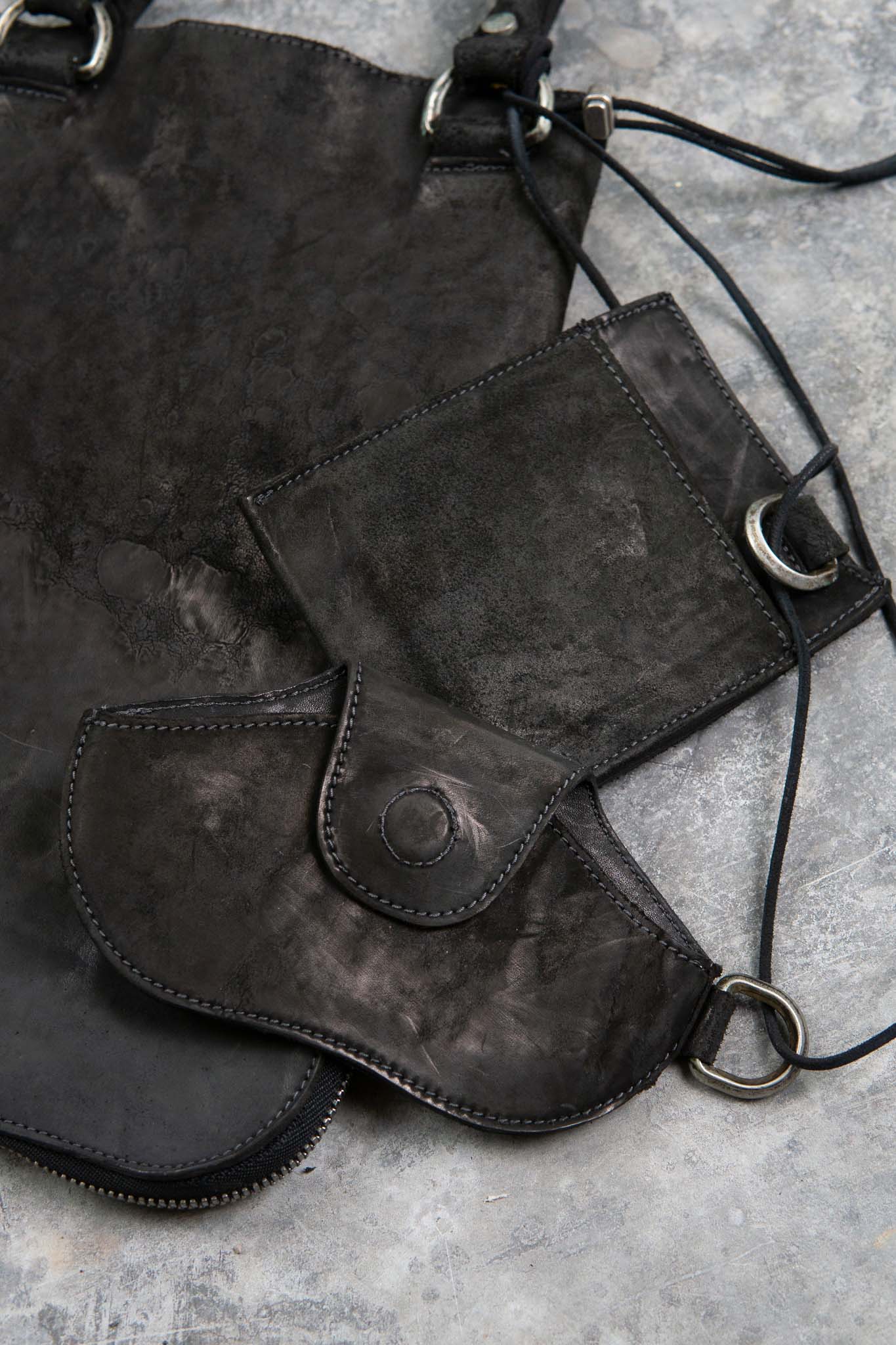 HORSE BUTT LEATHER BAG TOTO WB-1 UNLINED WITH SMALL PURSE AND GLASSES CASE PIECE DYED