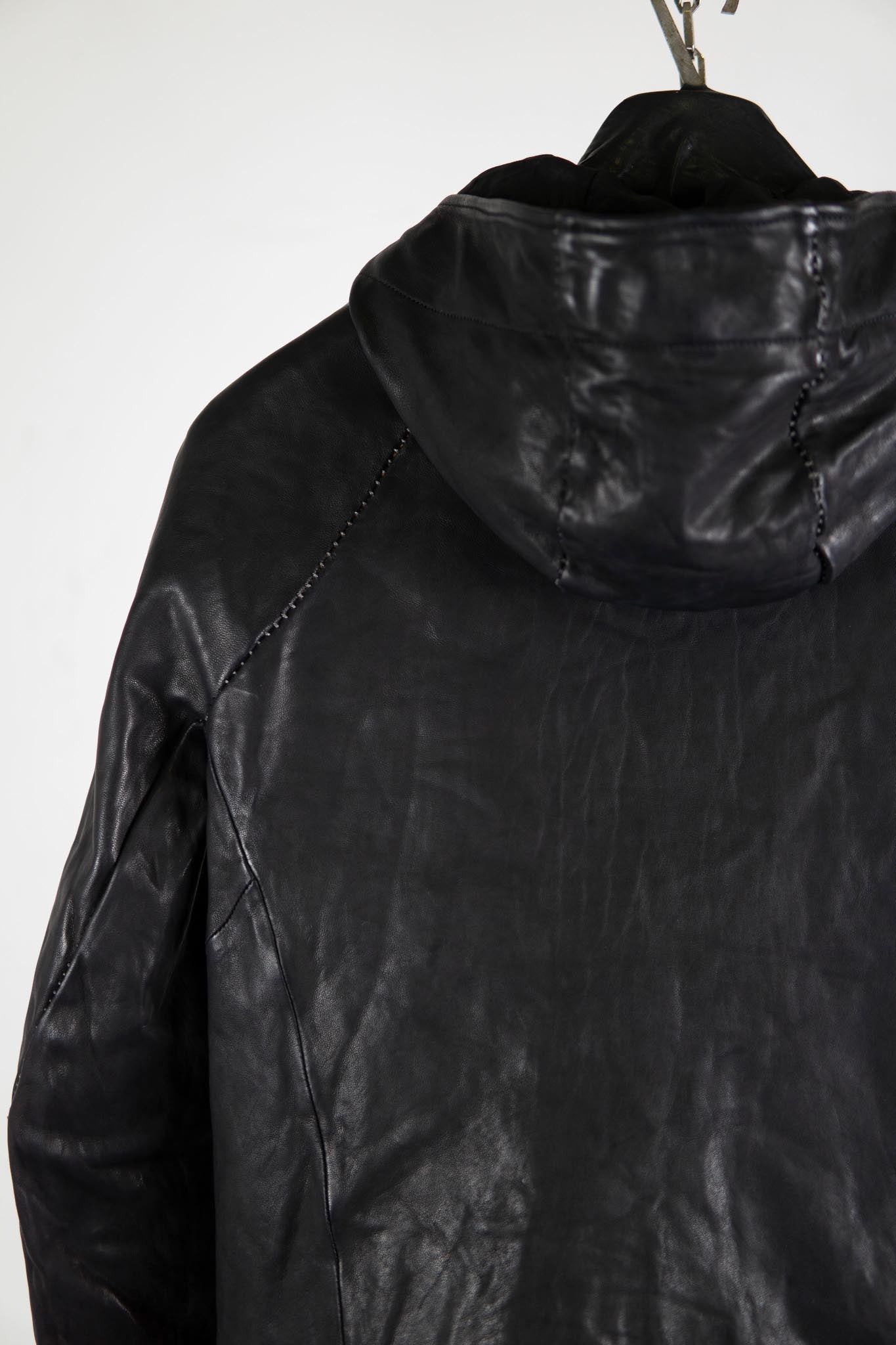 HEAVY WEIGHT SHEEP LEATHER ZIP FRONT HOODED BLOUSON LINED SJ-4