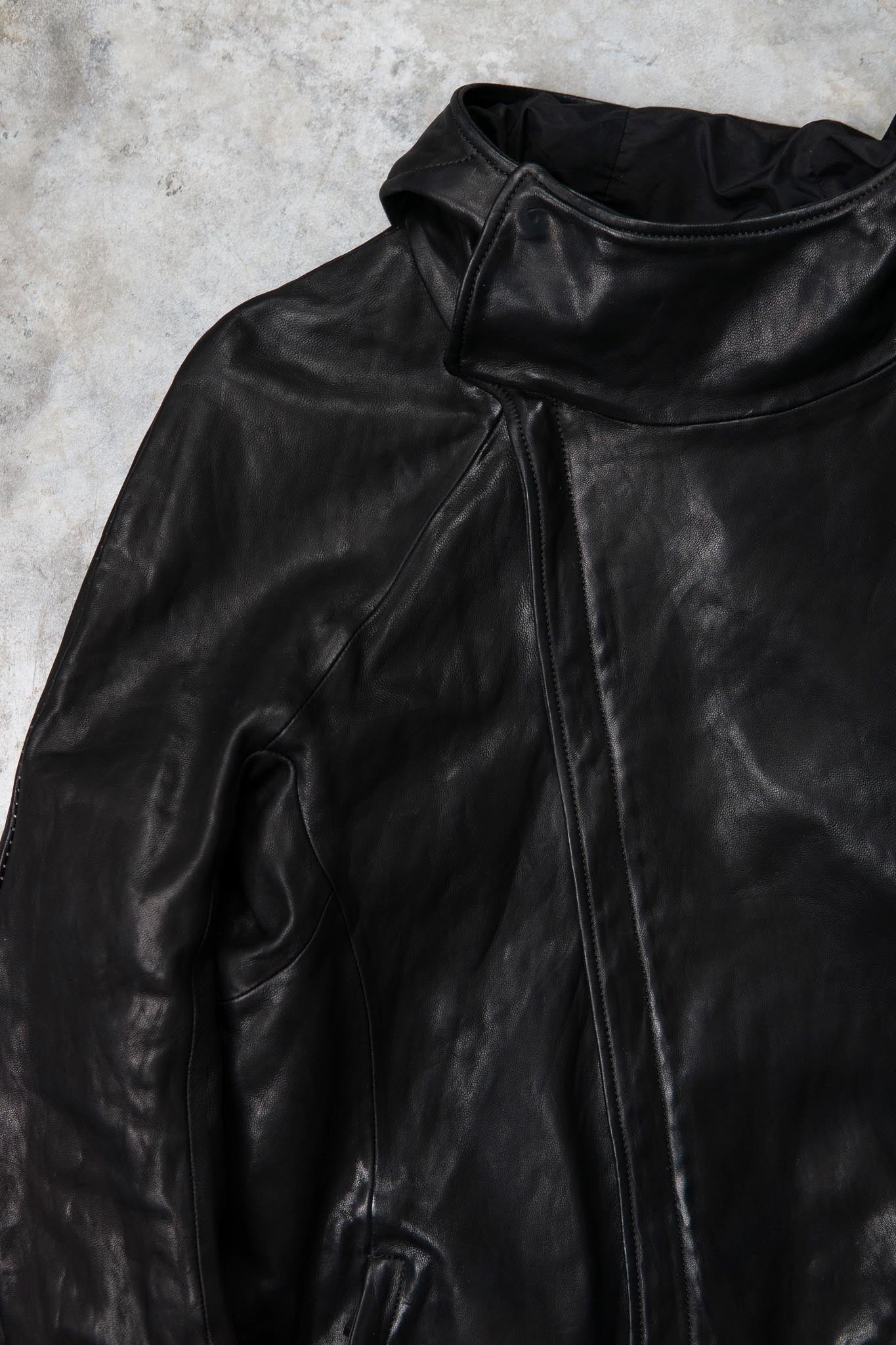 HEAVY WEIGHT SHEEP LEATHER ZIP FRONT HOODED BLOUSON LINED SJ-4