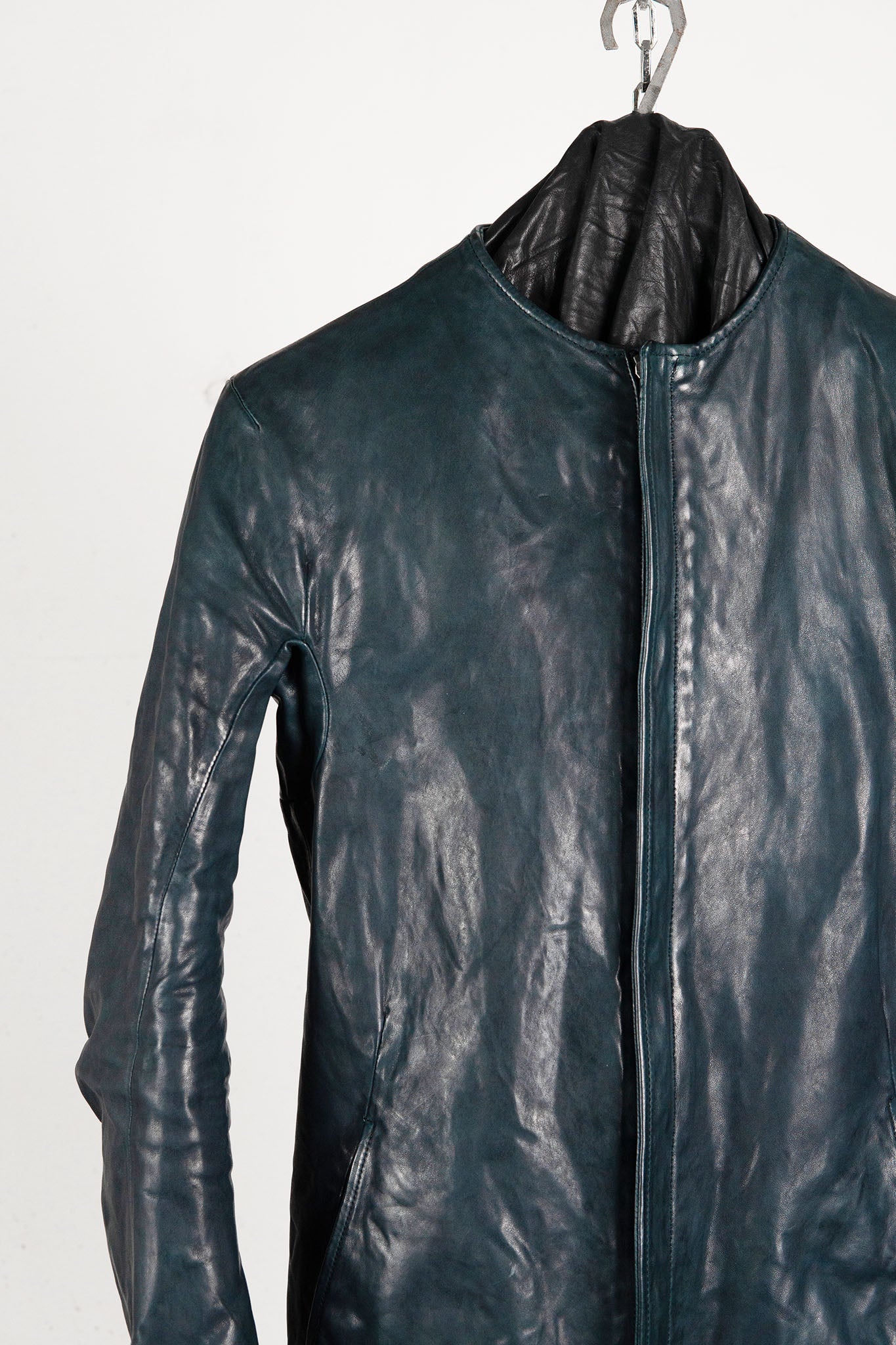 HORSE LEATHER COLLARLESS BIKER JACKET PMT-1 BLACK EDITION