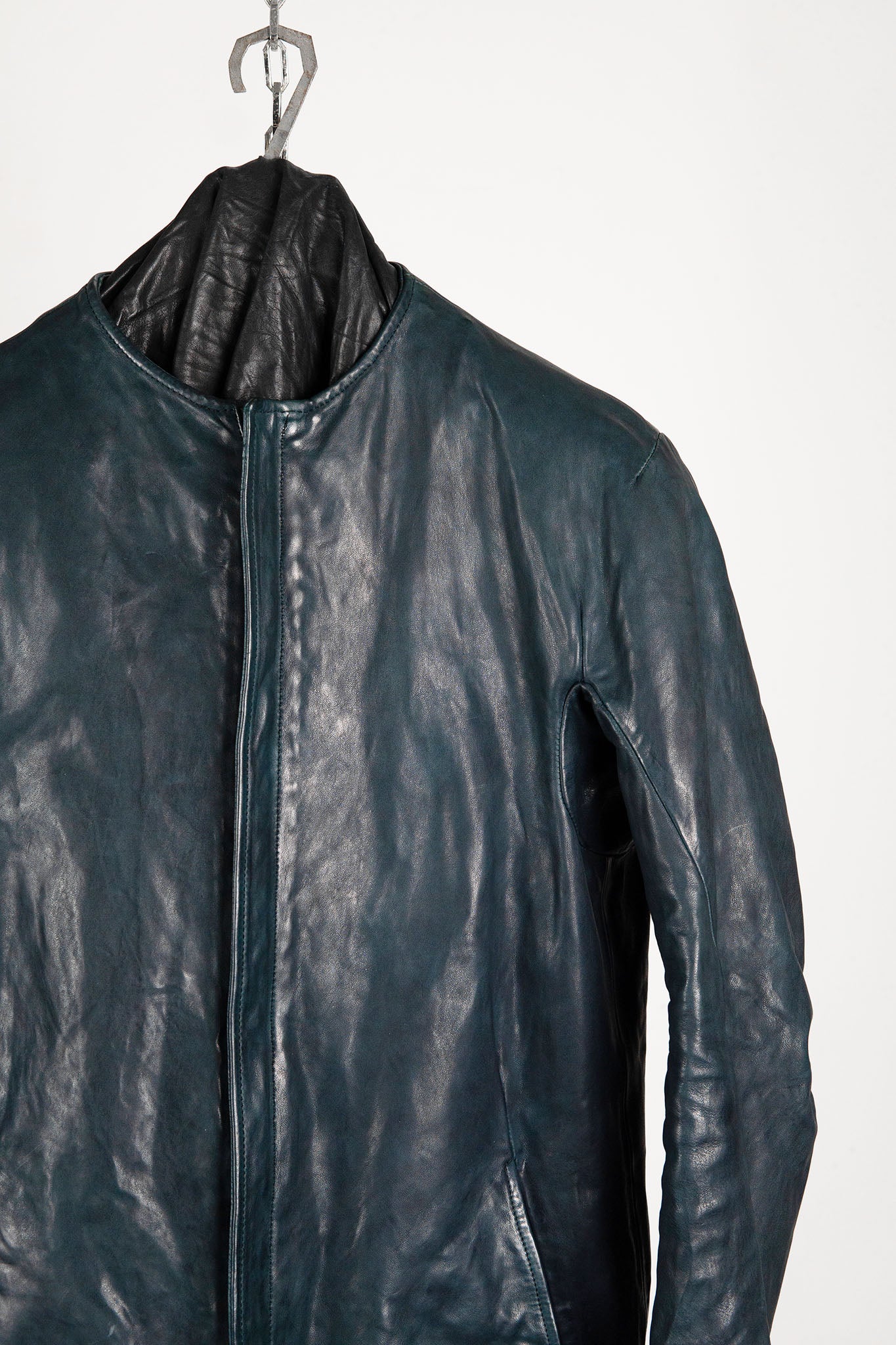 HORSE LEATHER COLLARLESS BIKER JACKET PMT-1 BLACK EDITION