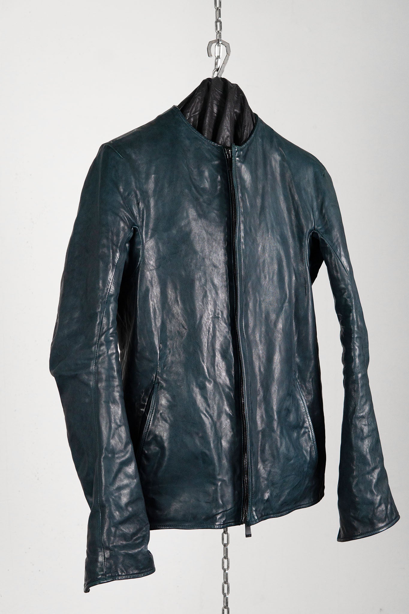HORSE LEATHER COLLARLESS BIKER JACKET PMT-1 BLACK EDITION