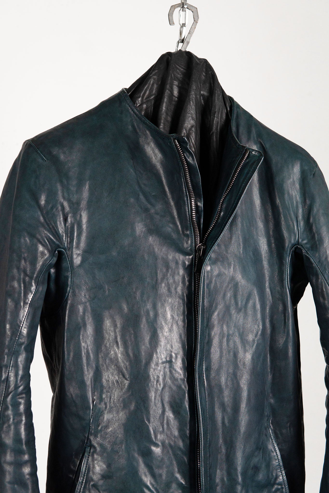 HORSE LEATHER COLLARLESS BIKER JACKET PMT-1 BLACK EDITION