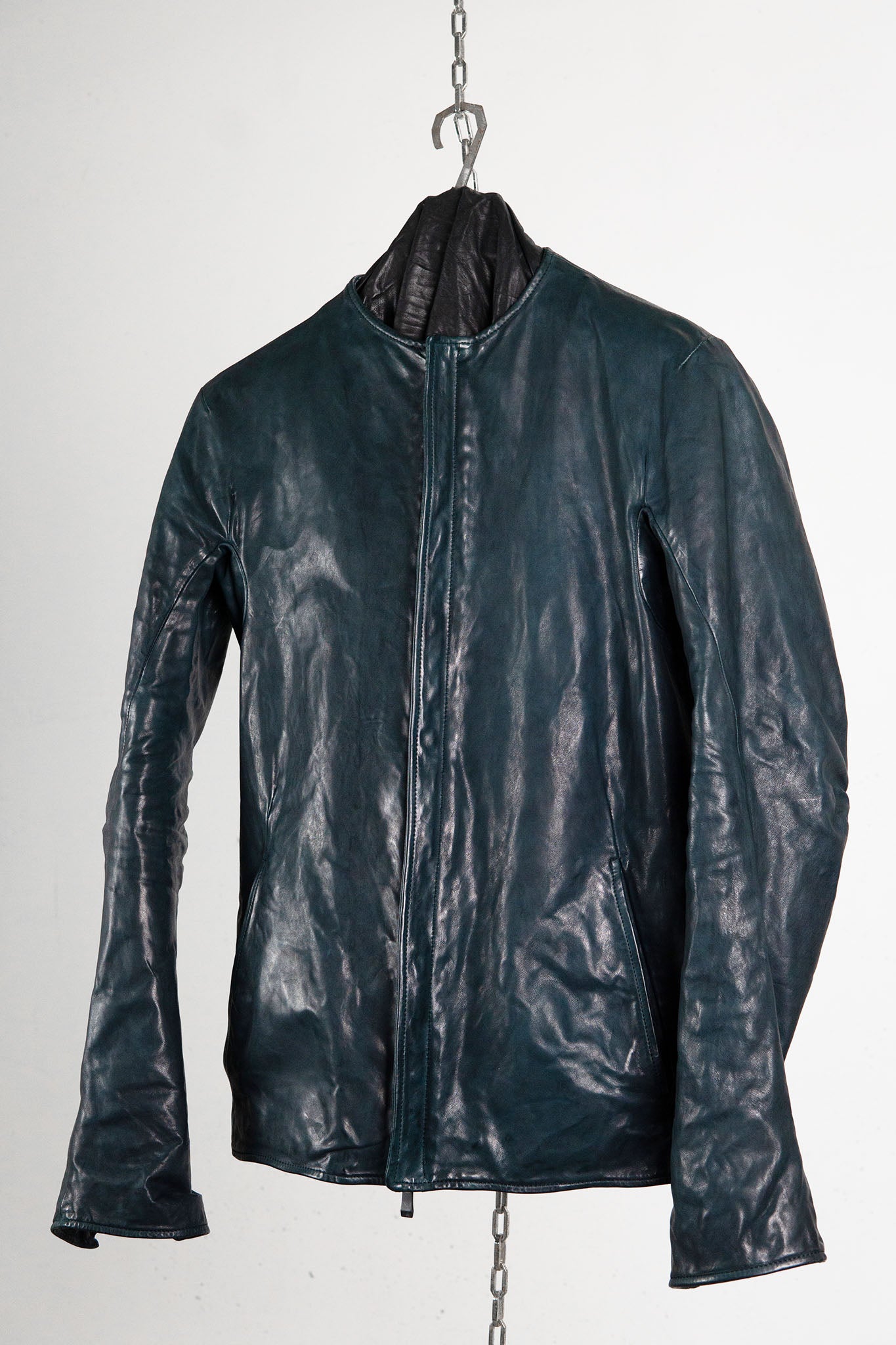 HORSE LEATHER COLLARLESS BIKER JACKET PMT-1 BLACK EDITION