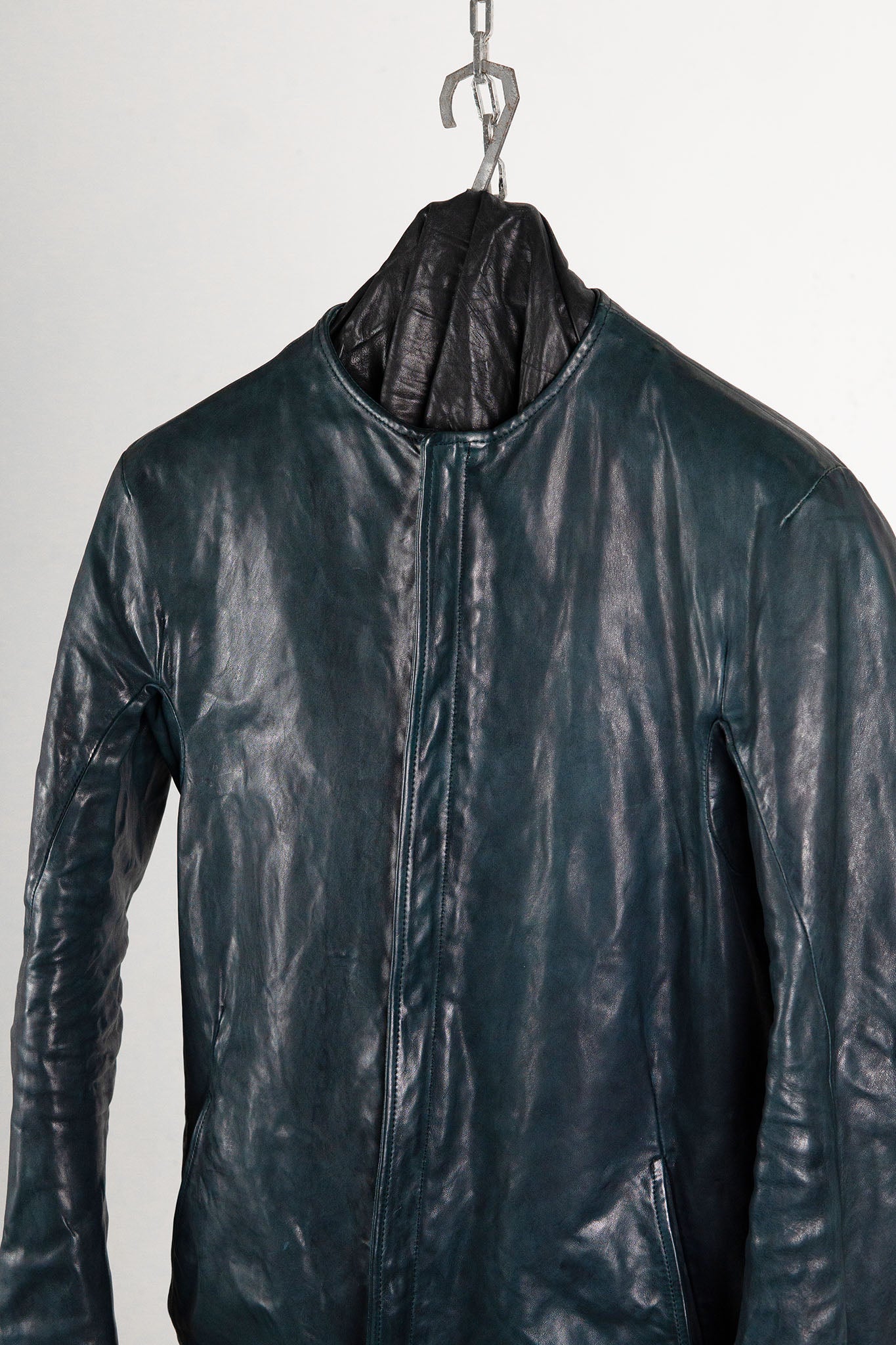 HORSE LEATHER COLLARLESS BIKER JACKET PMT-1 BLACK EDITION