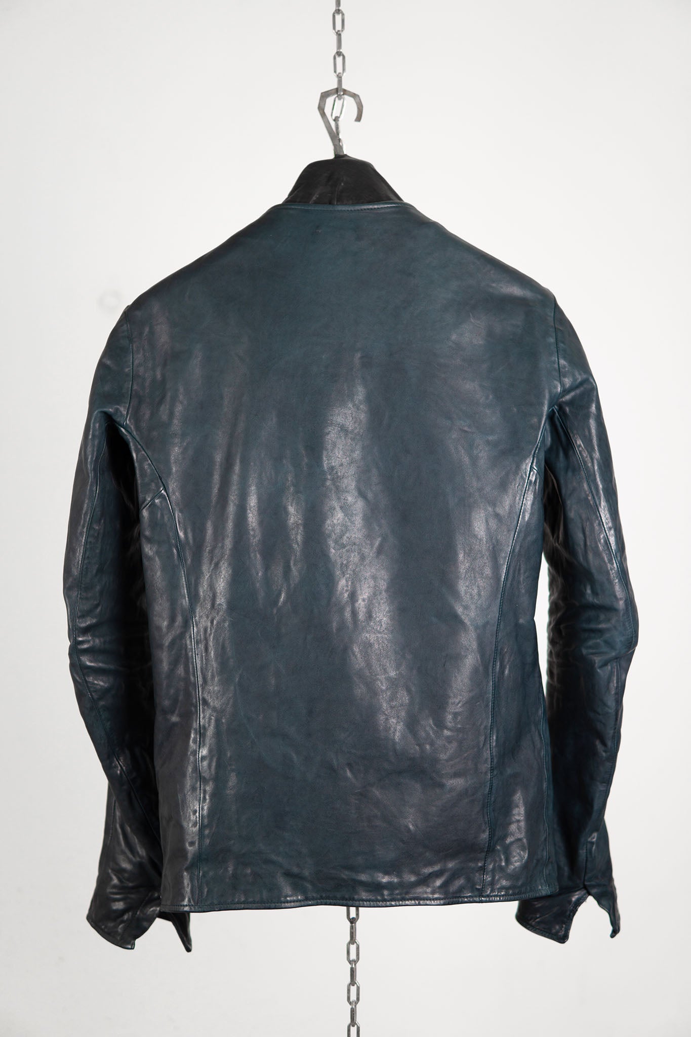 HORSE LEATHER COLLARLESS BIKER JACKET PMT-1 BLACK EDITION