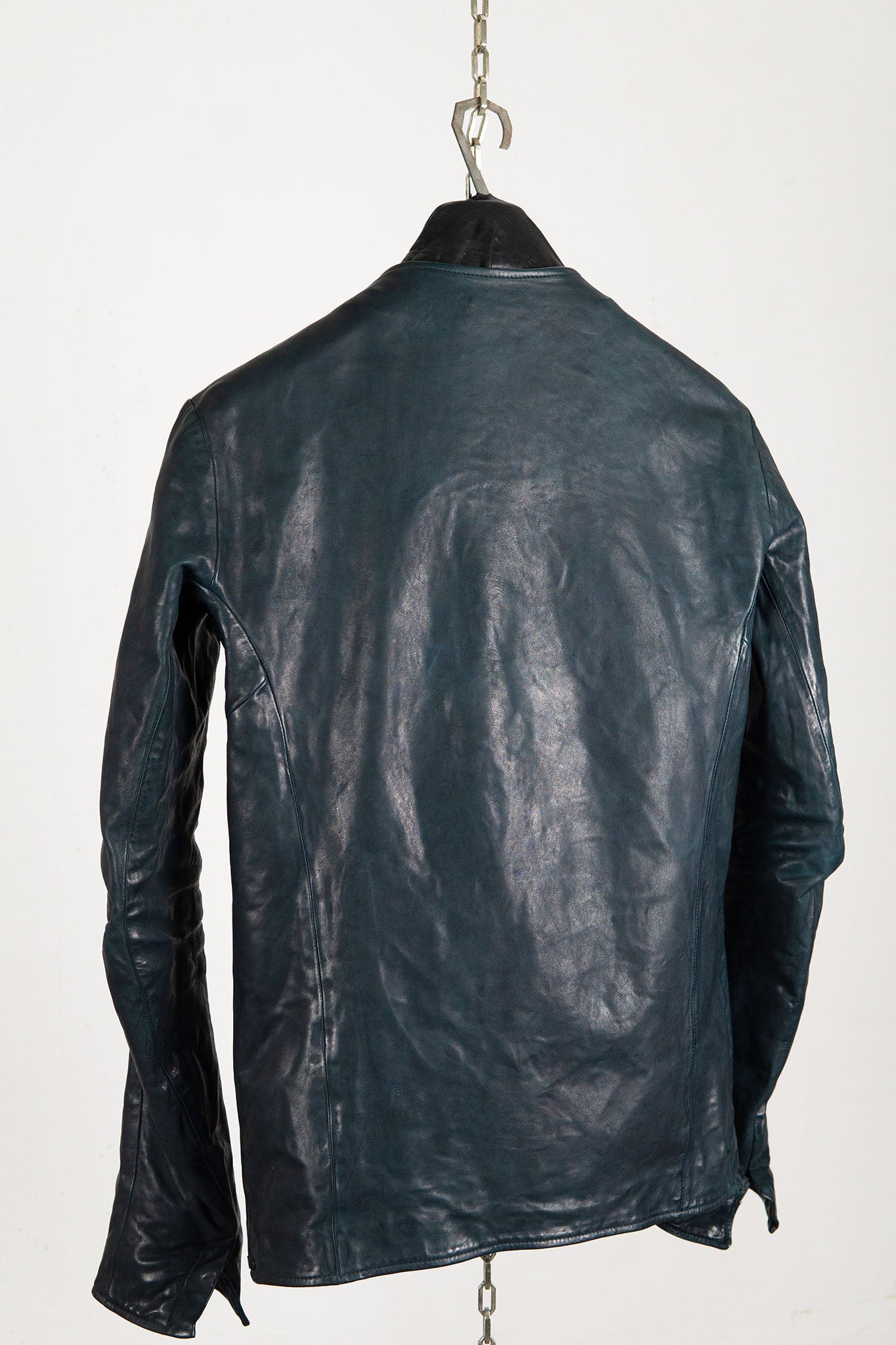 HORSE LEATHER COLLARLESS BIKER JACKET PMT-1 BLACK EDITION