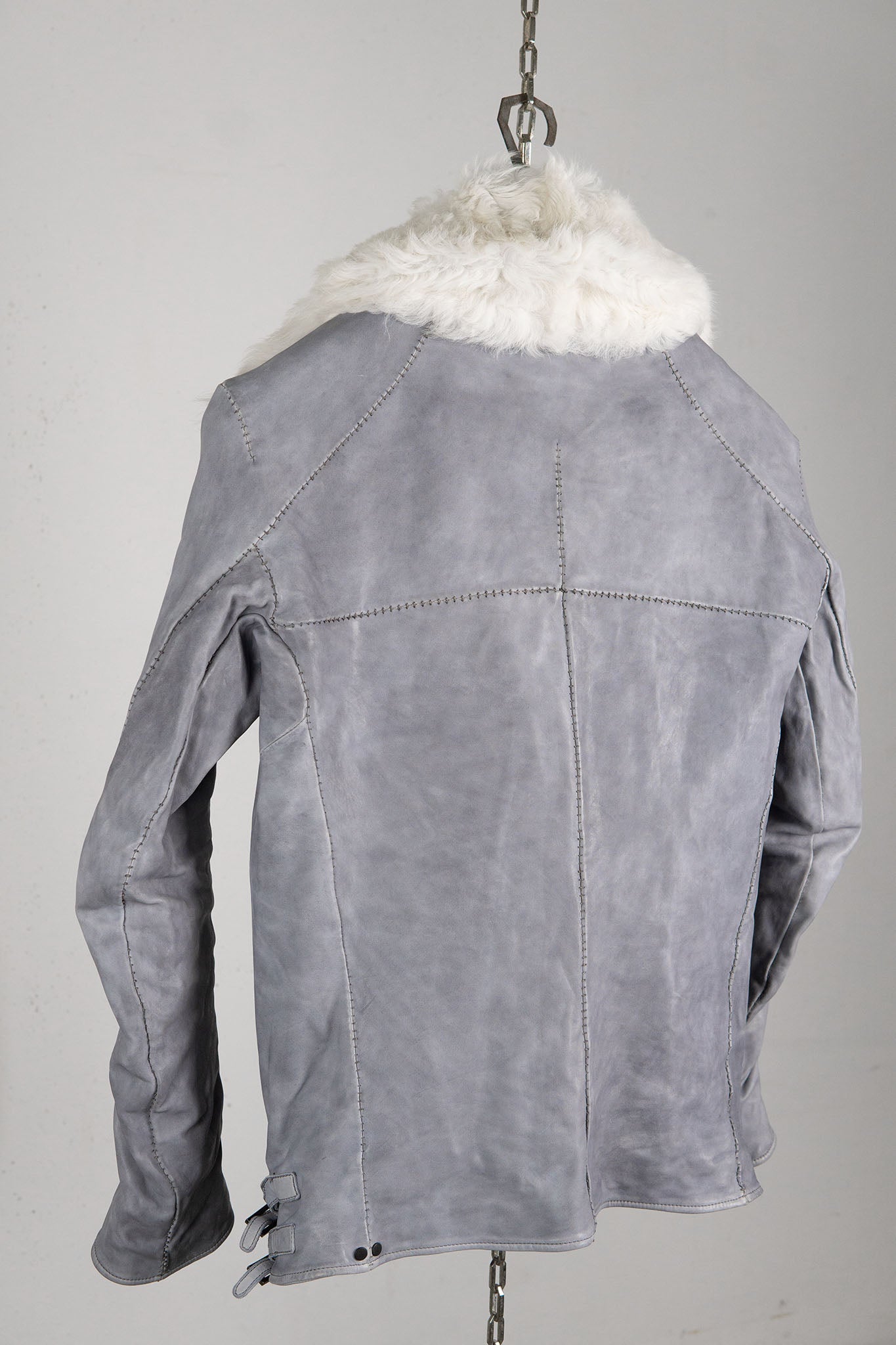 HORSE LEATHER DOUBLE BREAST MOTO LINED MB-2S WITH SHEARLING COLLAR