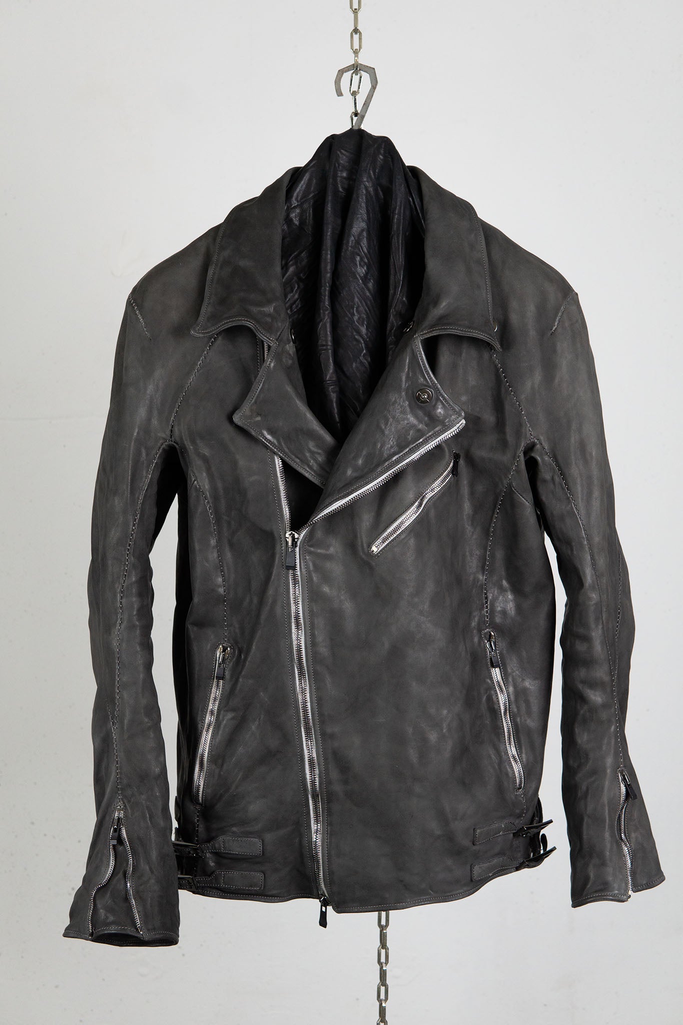HORSE LEATHER DOUBLE BREAST MOTO LINED MB-2S WITH SHEARLING COLLAR