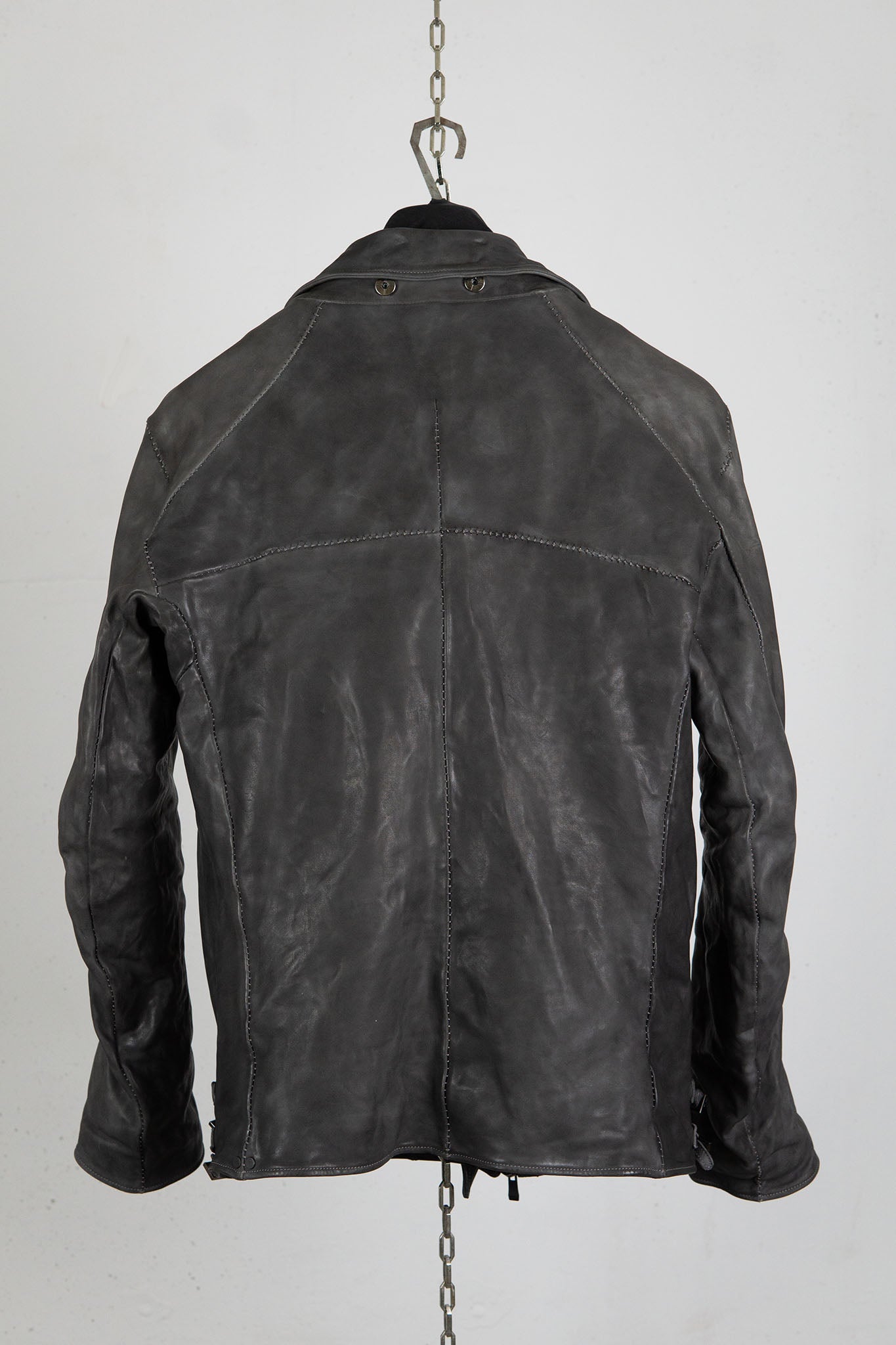 HORSE LEATHER DOUBLE BREAST MOTO LINED MB-2S WITH SHEARLING COLLAR