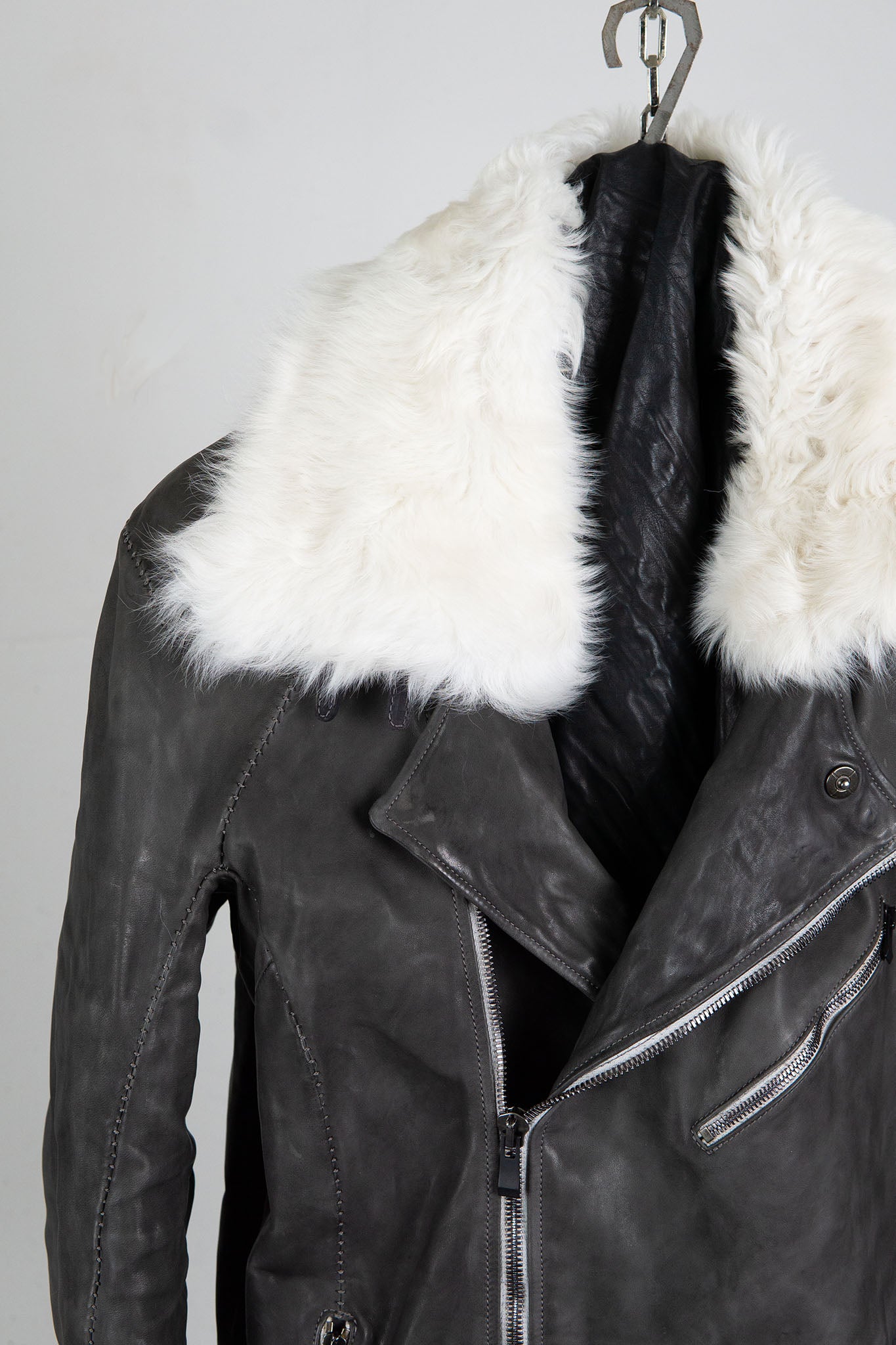 HORSE LEATHER DOUBLE BREAST MOTO LINED MB-2S WITH SHEARLING COLLAR