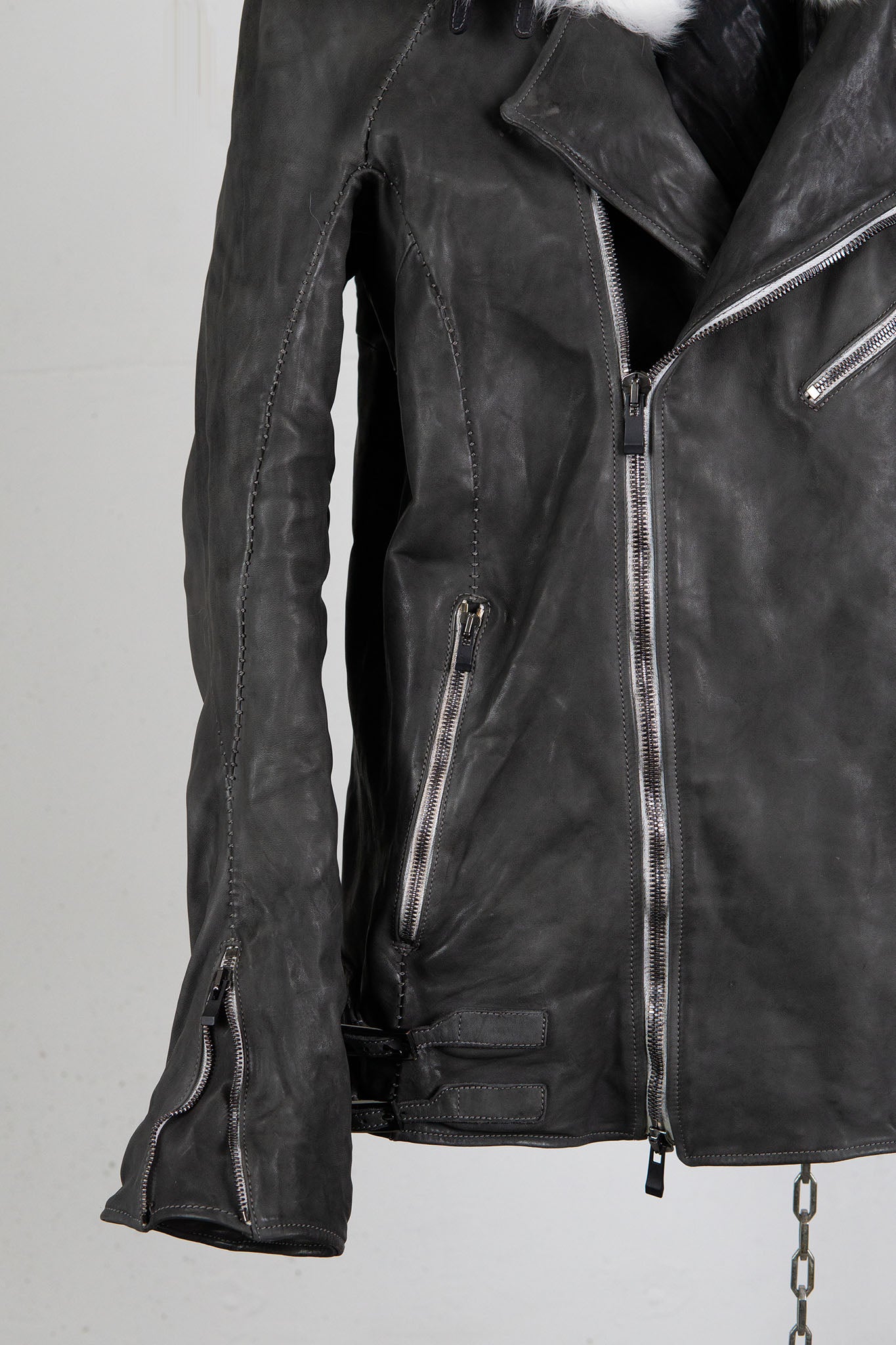 HORSE LEATHER DOUBLE BREAST MOTO LINED MB-2S WITH SHEARLING COLLAR