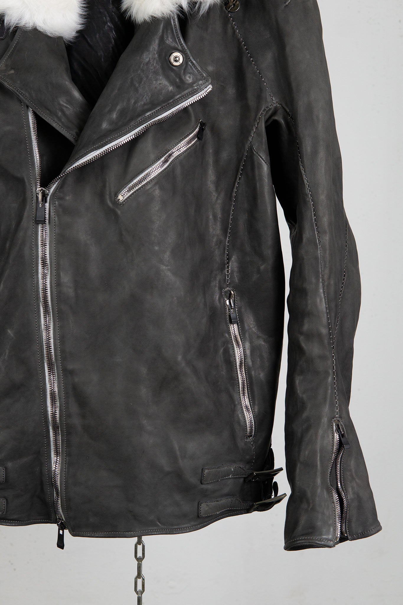 HORSE LEATHER DOUBLE BREAST MOTO LINED MB-2S WITH SHEARLING COLLAR