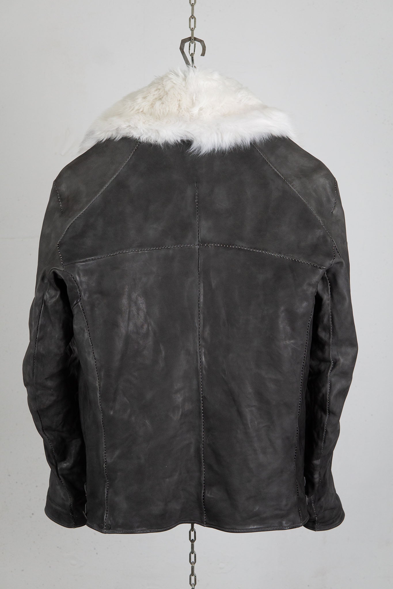 HORSE LEATHER DOUBLE BREAST MOTO LINED MB-2S WITH SHEARLING COLLAR