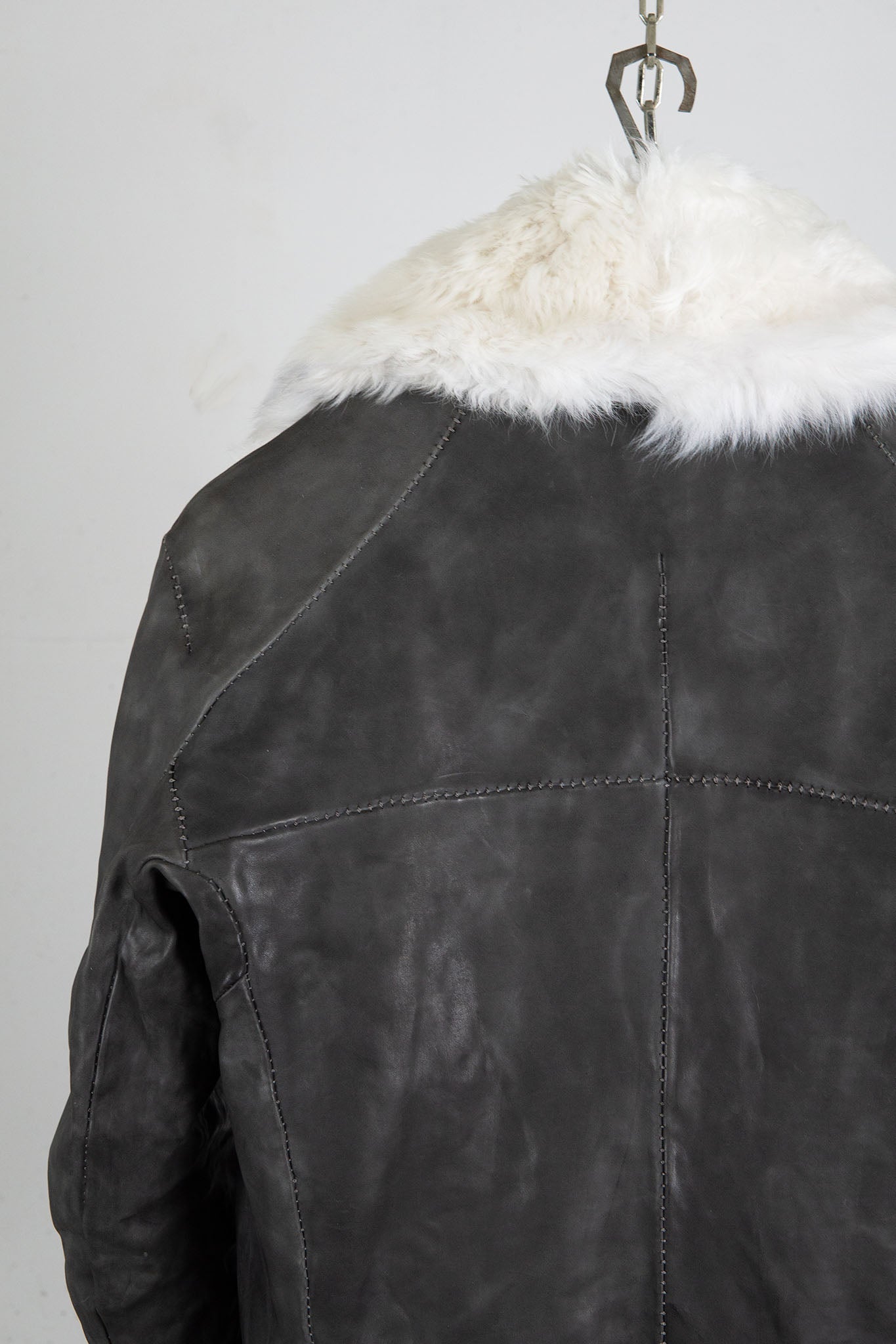 HORSE LEATHER DOUBLE BREAST MOTO LINED MB-2S WITH SHEARLING COLLAR