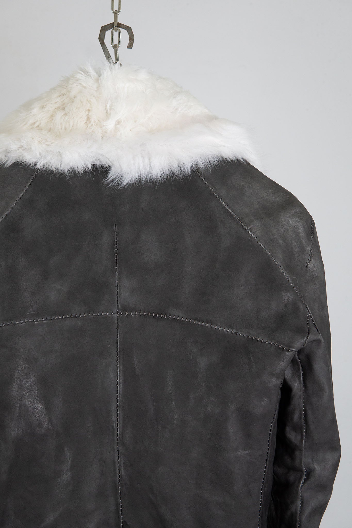 HORSE LEATHER DOUBLE BREAST MOTO LINED MB-2S WITH SHEARLING COLLAR