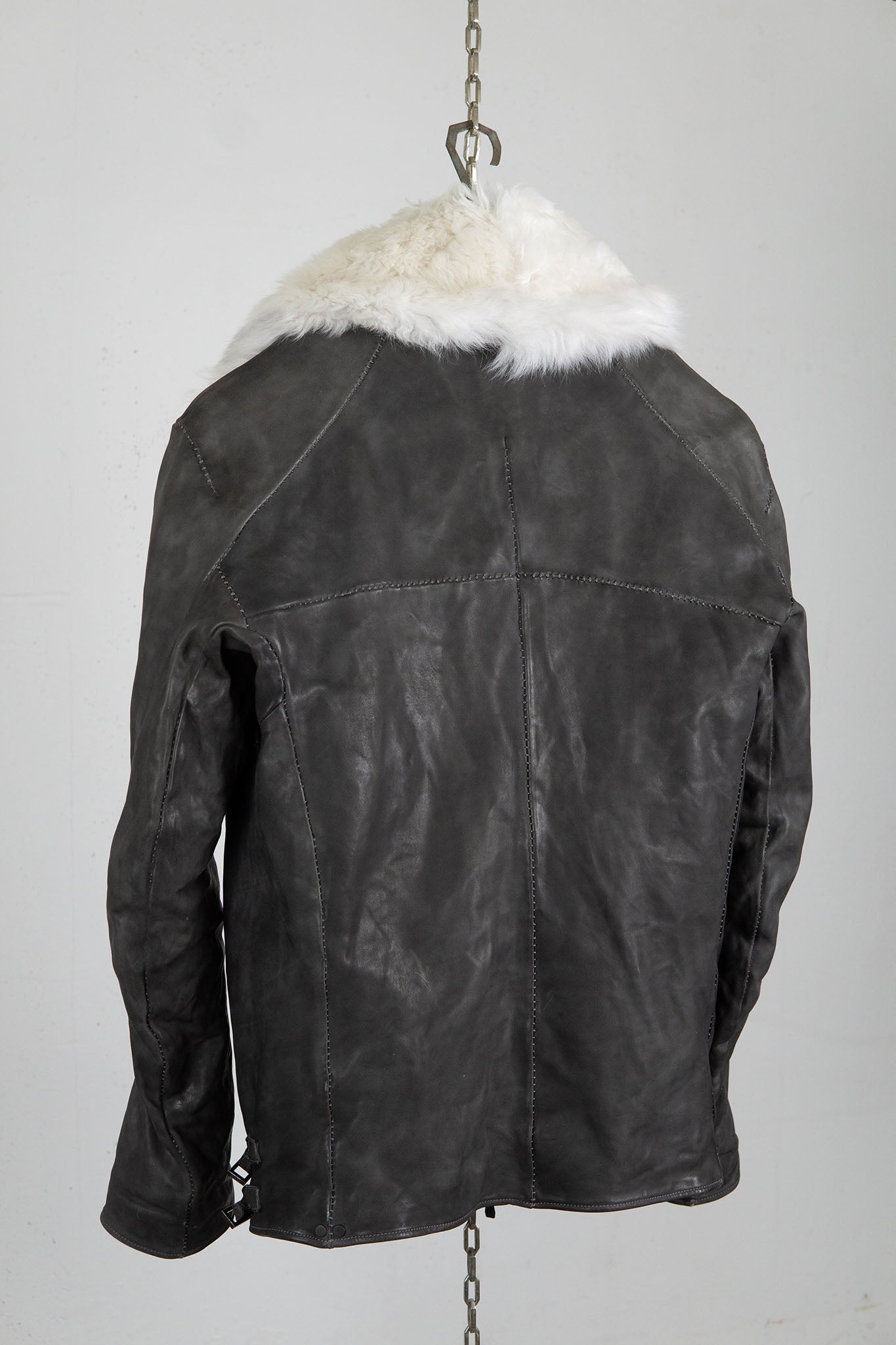 HORSE LEATHER DOUBLE BREAST MOTO LINED MB-2S WITH SHEARLING COLLAR