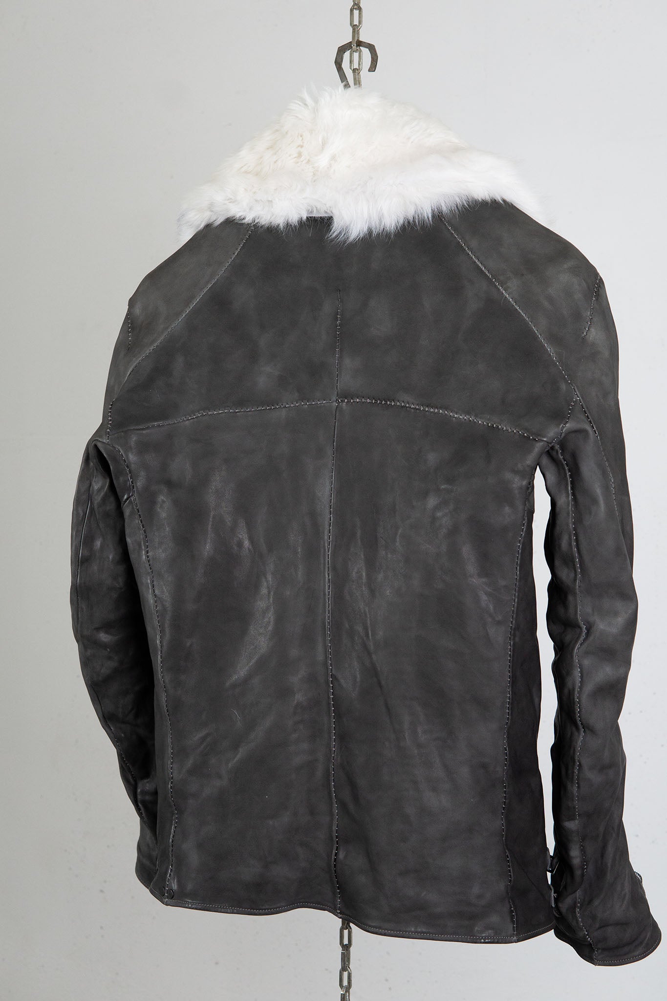 HORSE LEATHER DOUBLE BREAST MOTO LINED MB-2S WITH SHEARLING COLLAR