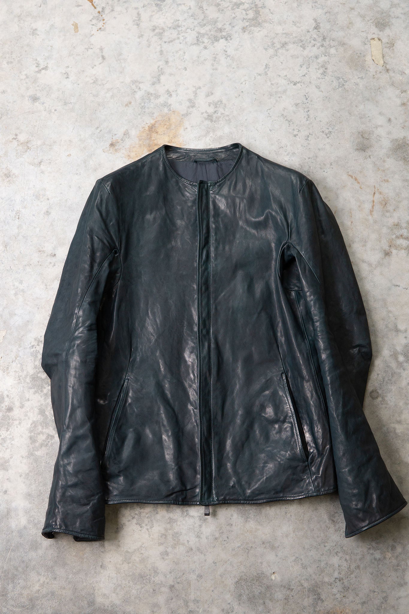 HORSE LEATHER COLLARLESS BIKER JACKET PMT-1 BLACK EDITION