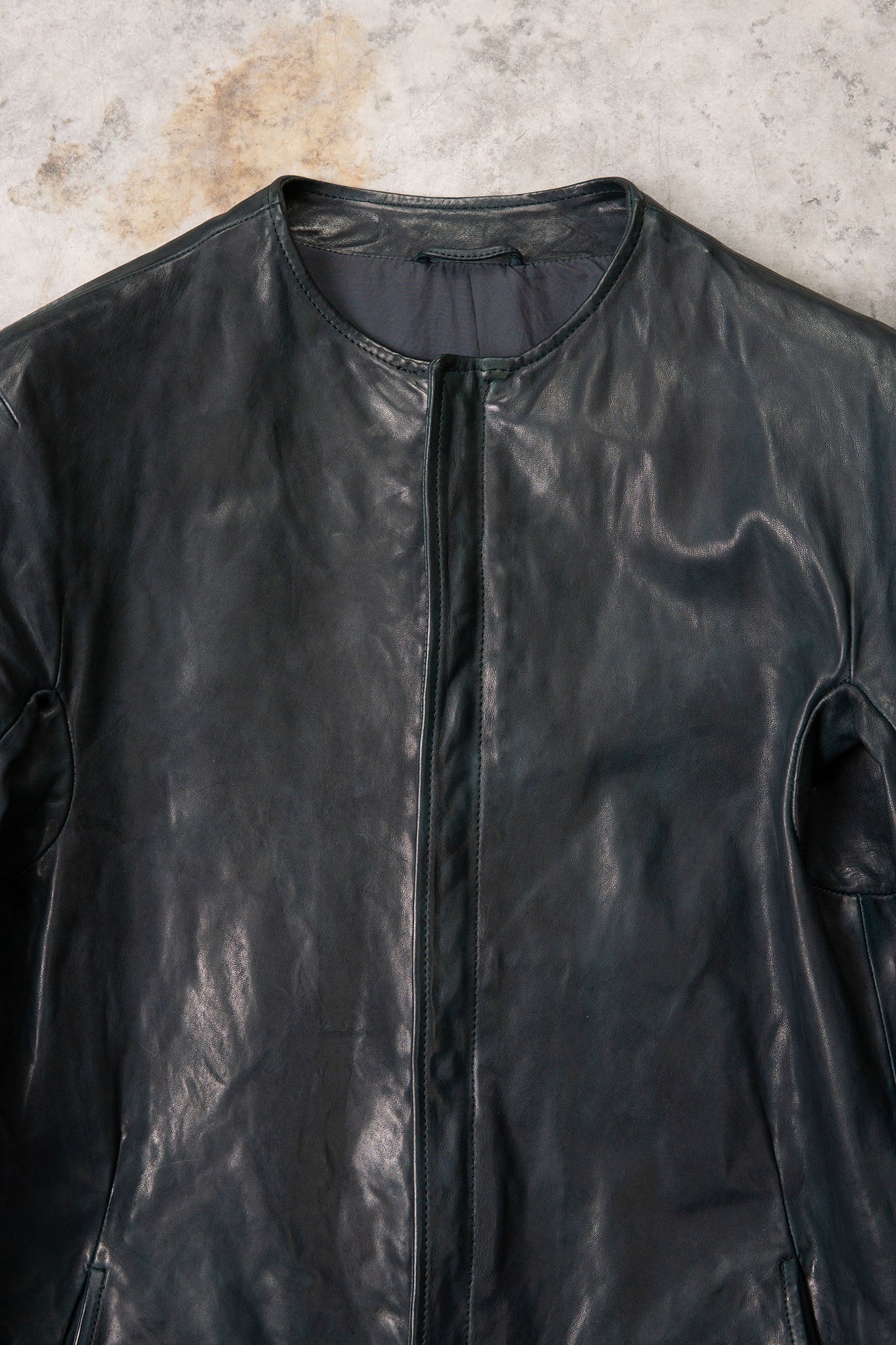 HORSE LEATHER COLLARLESS BIKER JACKET PMT-1 BLACK EDITION