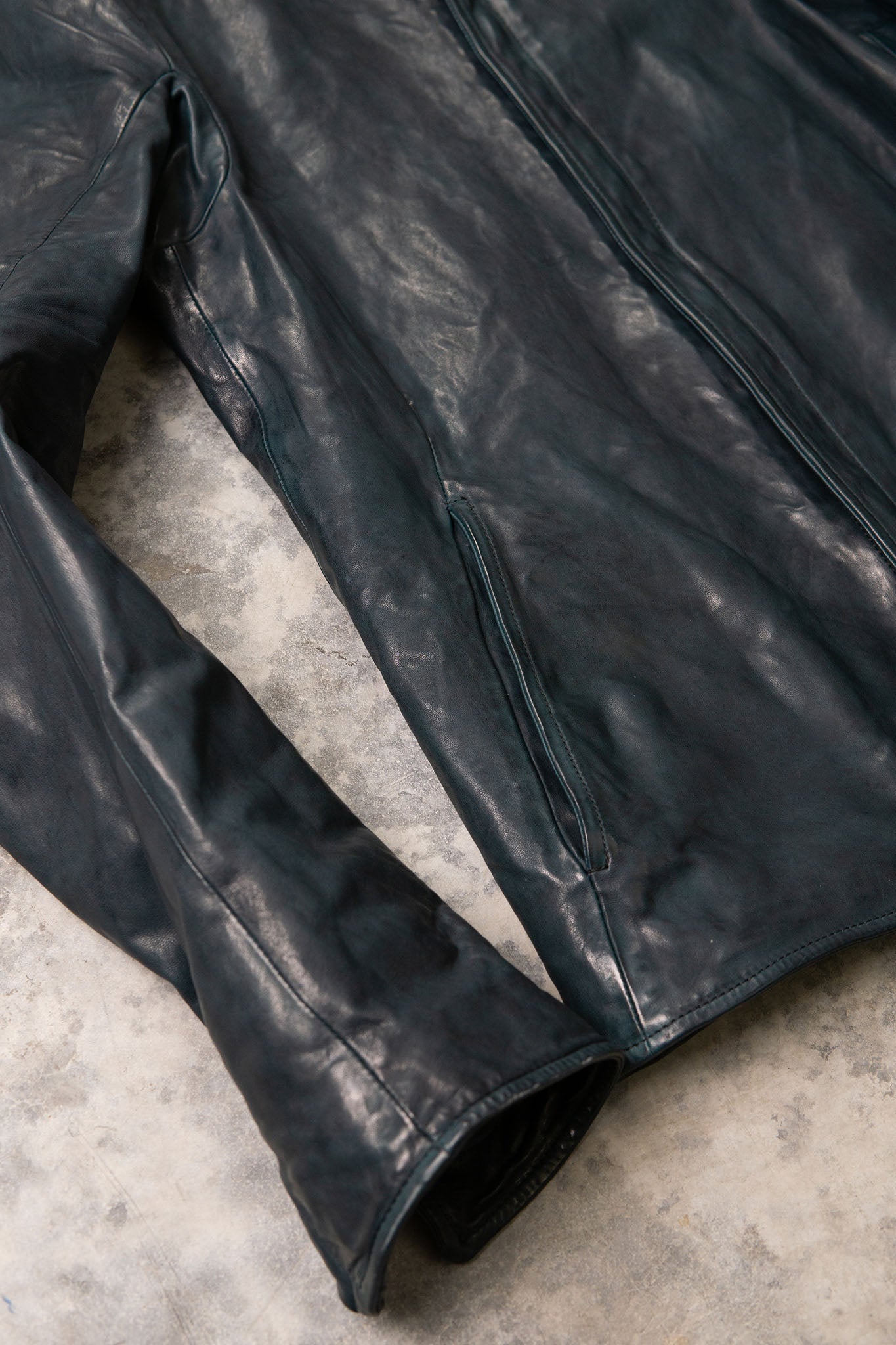HORSE LEATHER COLLARLESS BIKER JACKET PMT-1 BLACK EDITION