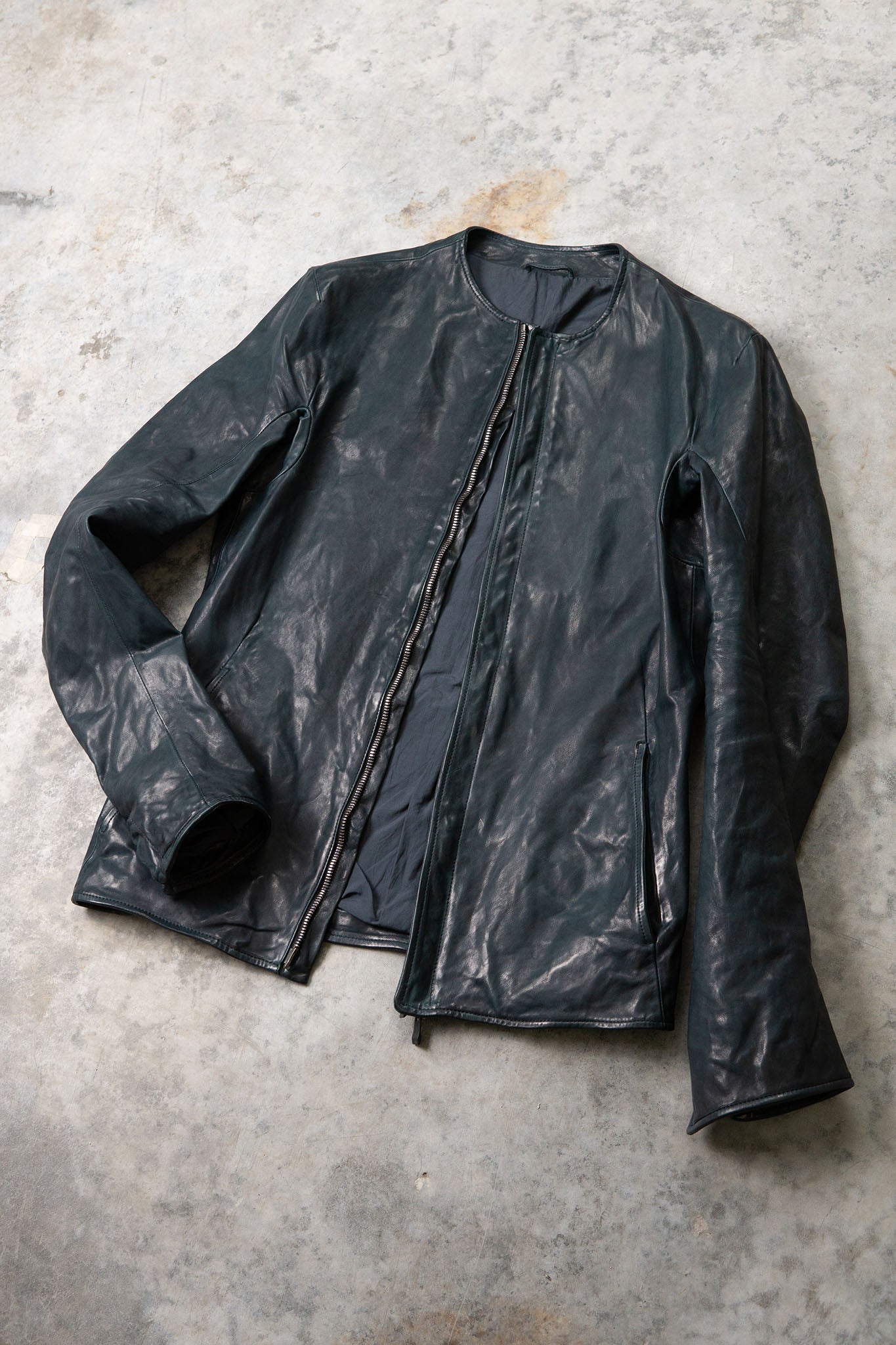 HORSE LEATHER COLLARLESS BIKER JACKET PMT-1 BLACK EDITION