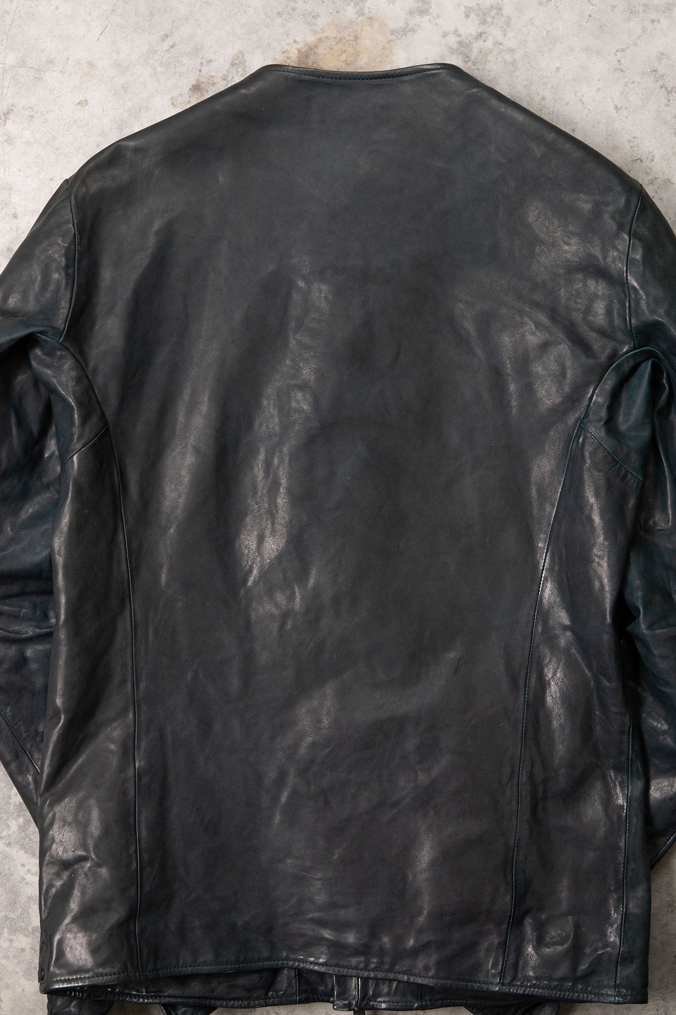 HORSE LEATHER COLLARLESS BIKER JACKET PMT-1 BLACK EDITION
