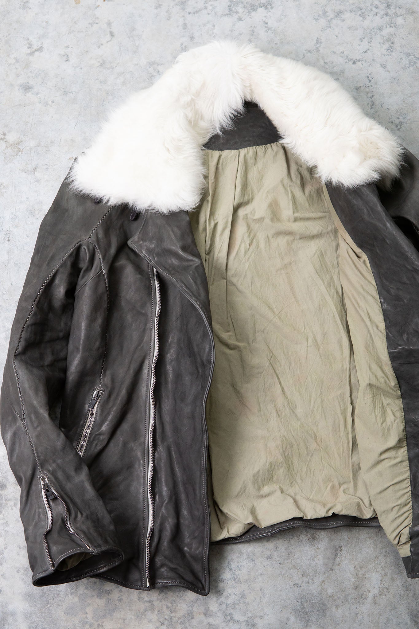 HORSE LEATHER DOUBLE BREAST MOTO LINED MB-2S WITH SHEARLING COLLAR