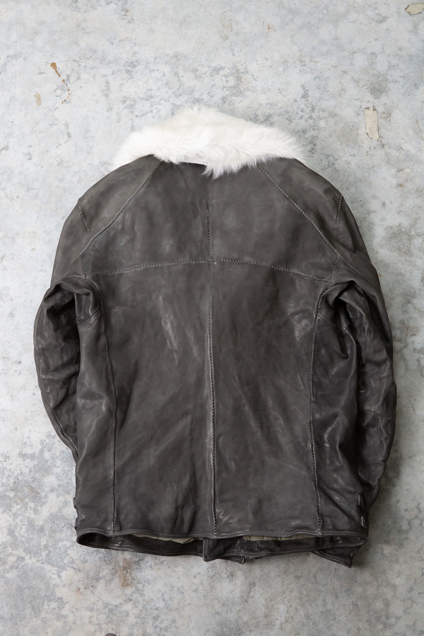 HORSE LEATHER DOUBLE BREAST MOTO LINED MB-2S WITH SHEARLING COLLAR