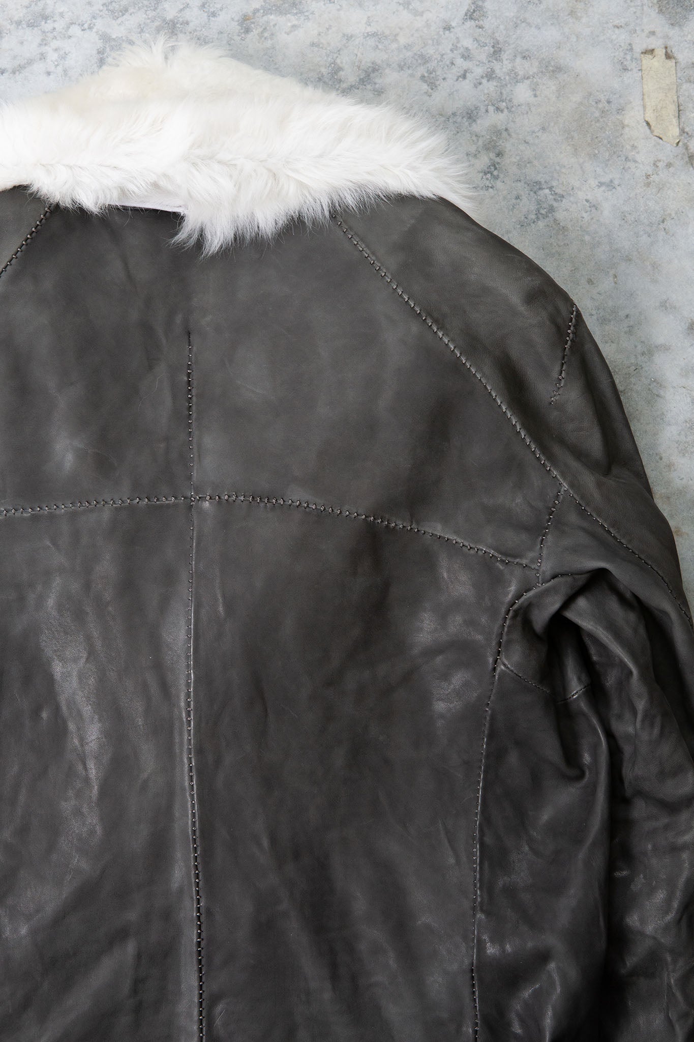 HORSE LEATHER DOUBLE BREAST MOTO LINED MB-2S WITH SHEARLING COLLAR