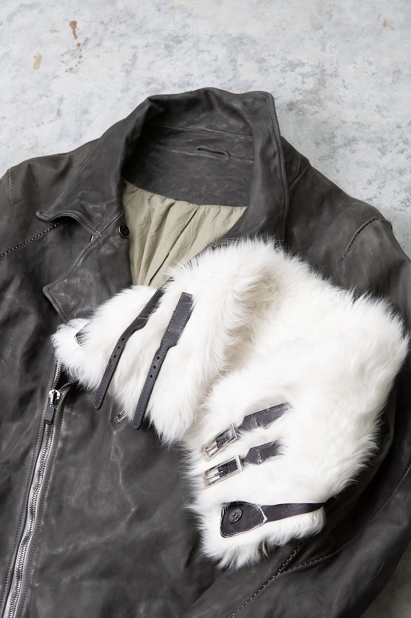 HORSE LEATHER DOUBLE BREAST MOTO LINED MB-2S WITH SHEARLING COLLAR