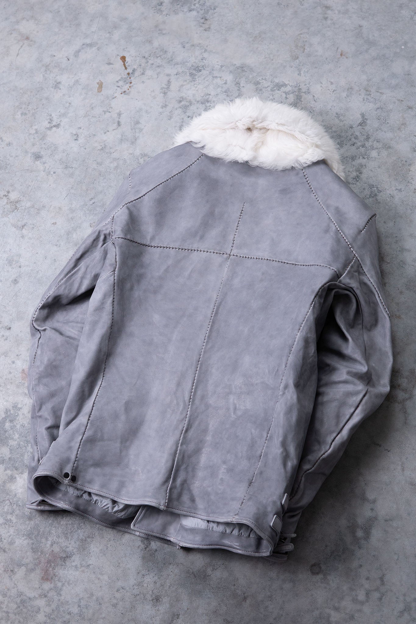 HORSE LEATHER DOUBLE BREAST MOTO LINED MB-2S WITH SHEARLING COLLAR