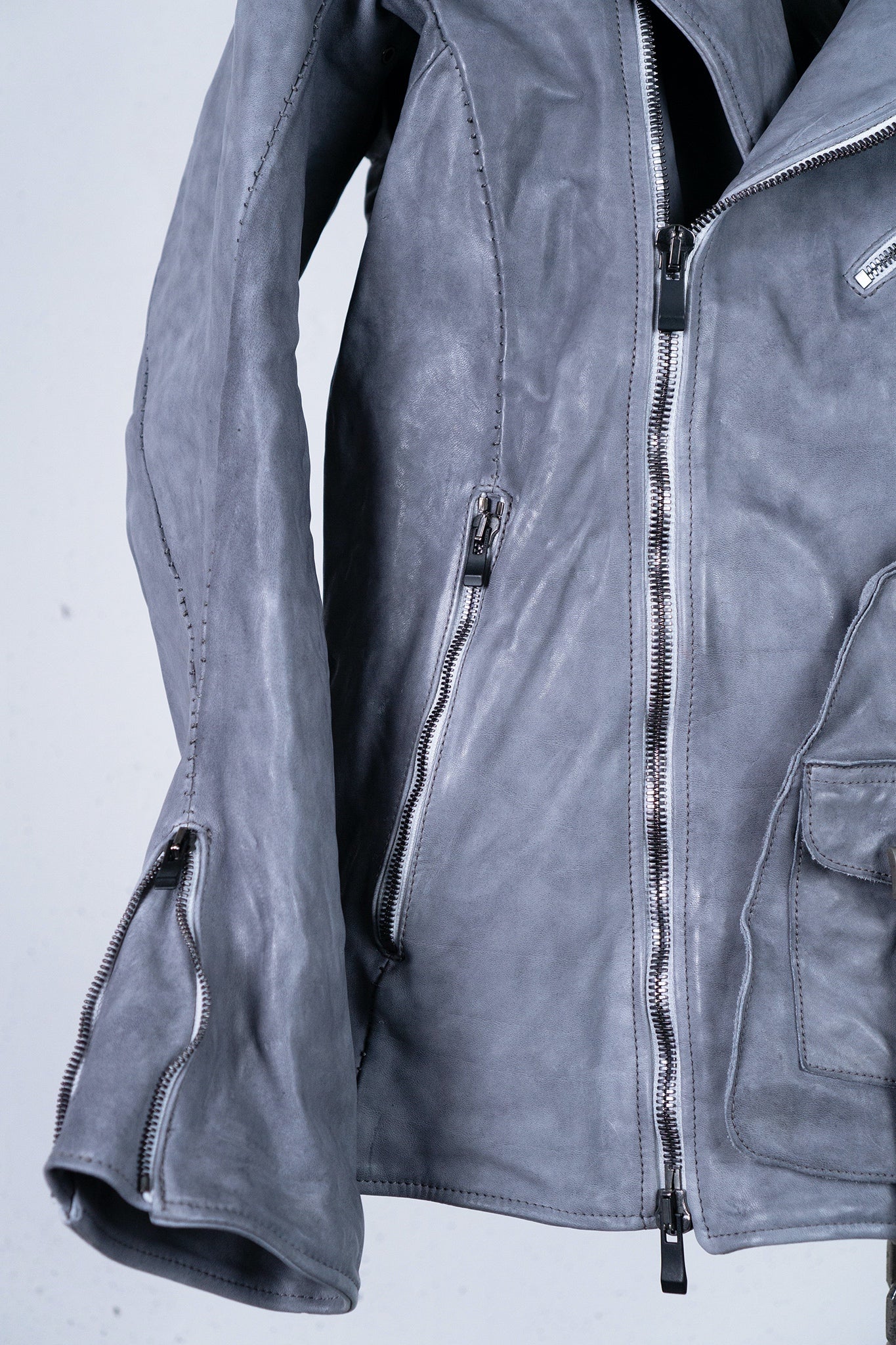 HORSE WHITE LEATHER DOUBLE BREAST MILITARY MOTO OVER POCKET MB-2 WITH SHEARLING COLLAR