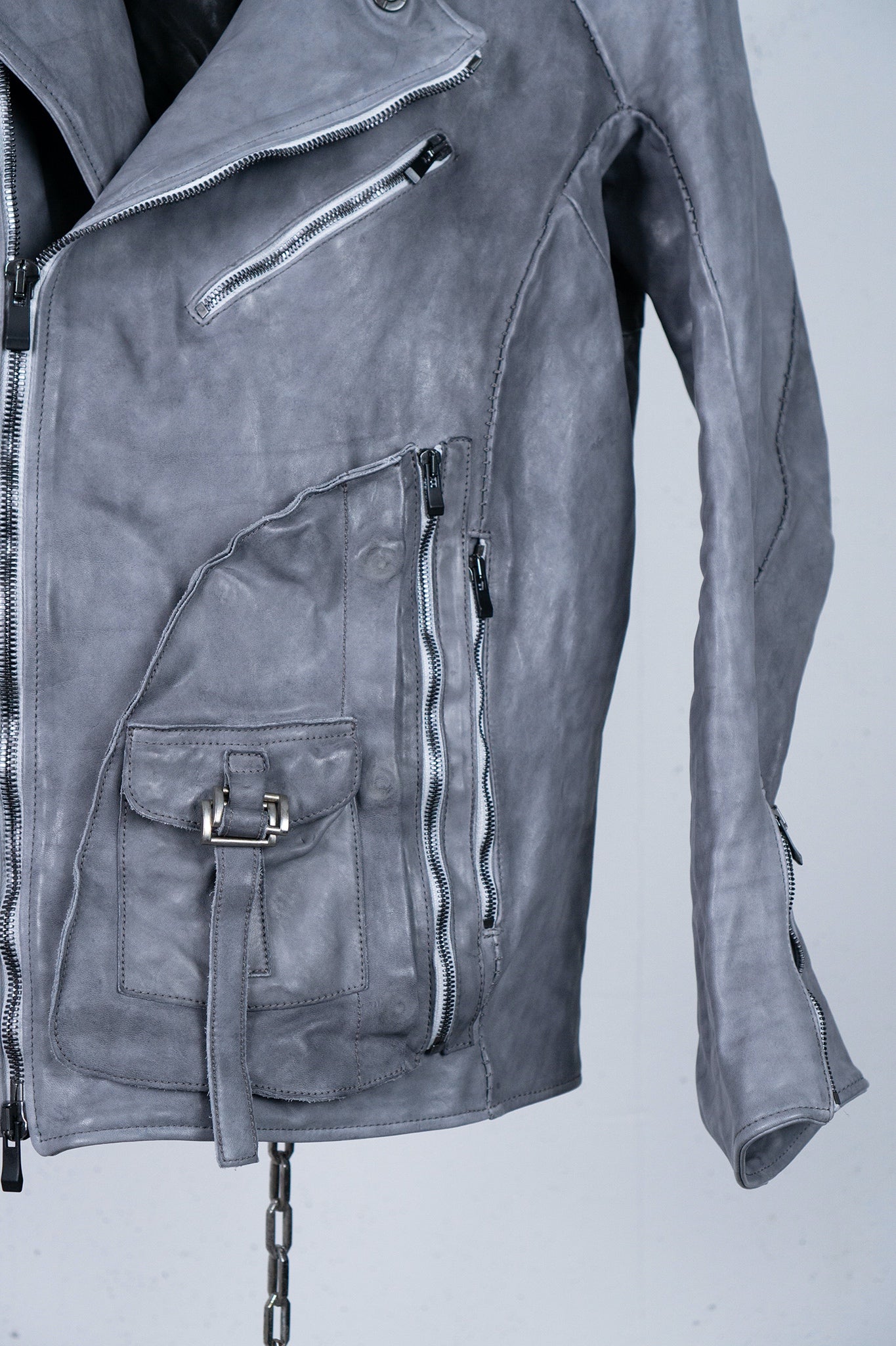 HORSE WHITE LEATHER DOUBLE BREAST MILITARY MOTO OVER POCKET MB-2 WITH SHEARLING COLLAR