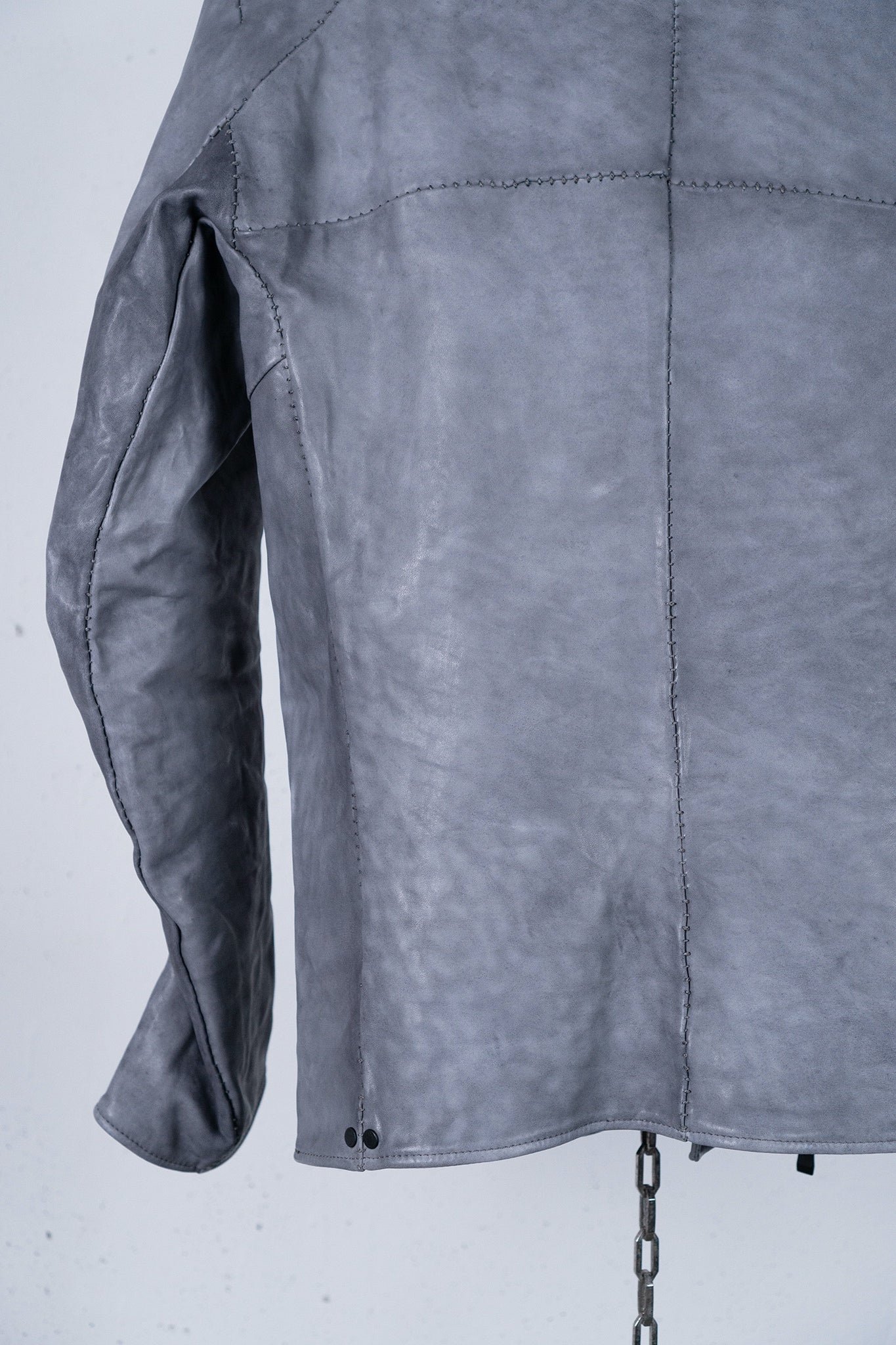 HORSE WHITE LEATHER DOUBLE BREAST MILITARY MOTO OVER POCKET MB-2 WITH SHEARLING COLLAR