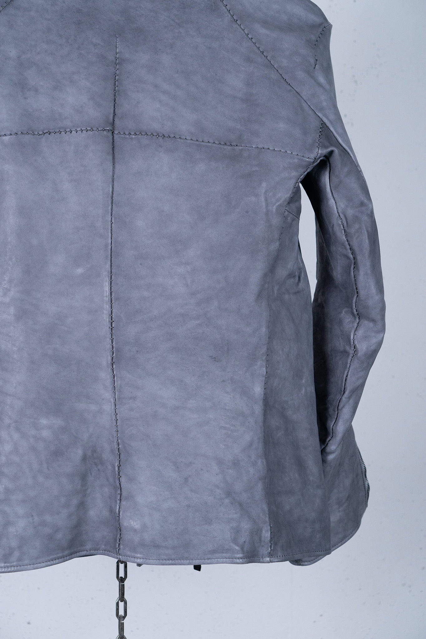 HORSE WHITE LEATHER DOUBLE BREAST MILITARY MOTO OVER POCKET MB-2 WITH SHEARLING COLLAR