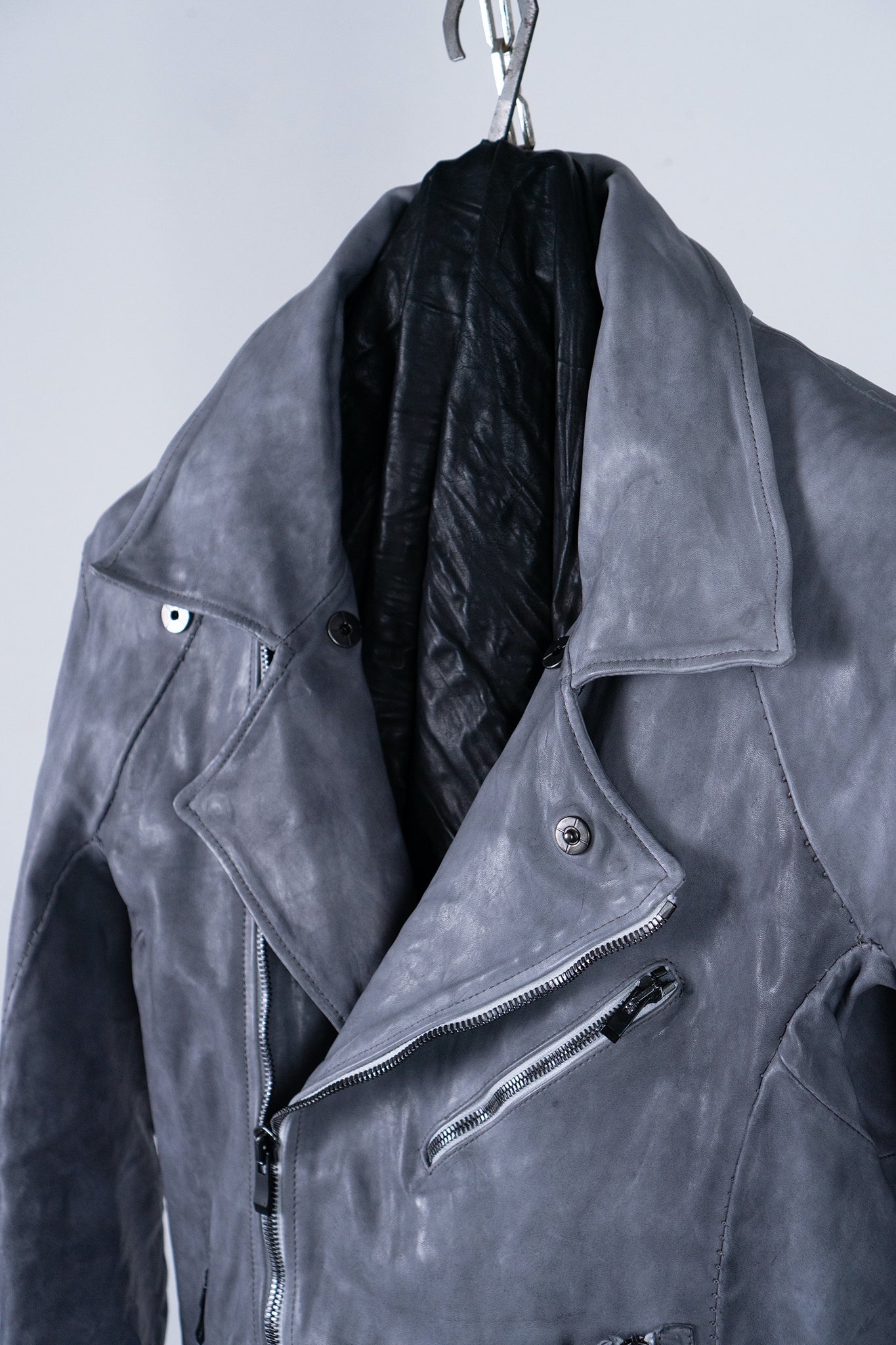 HORSE WHITE LEATHER DOUBLE BREAST MILITARY MOTO OVER POCKET MB-2 WITH SHEARLING COLLAR