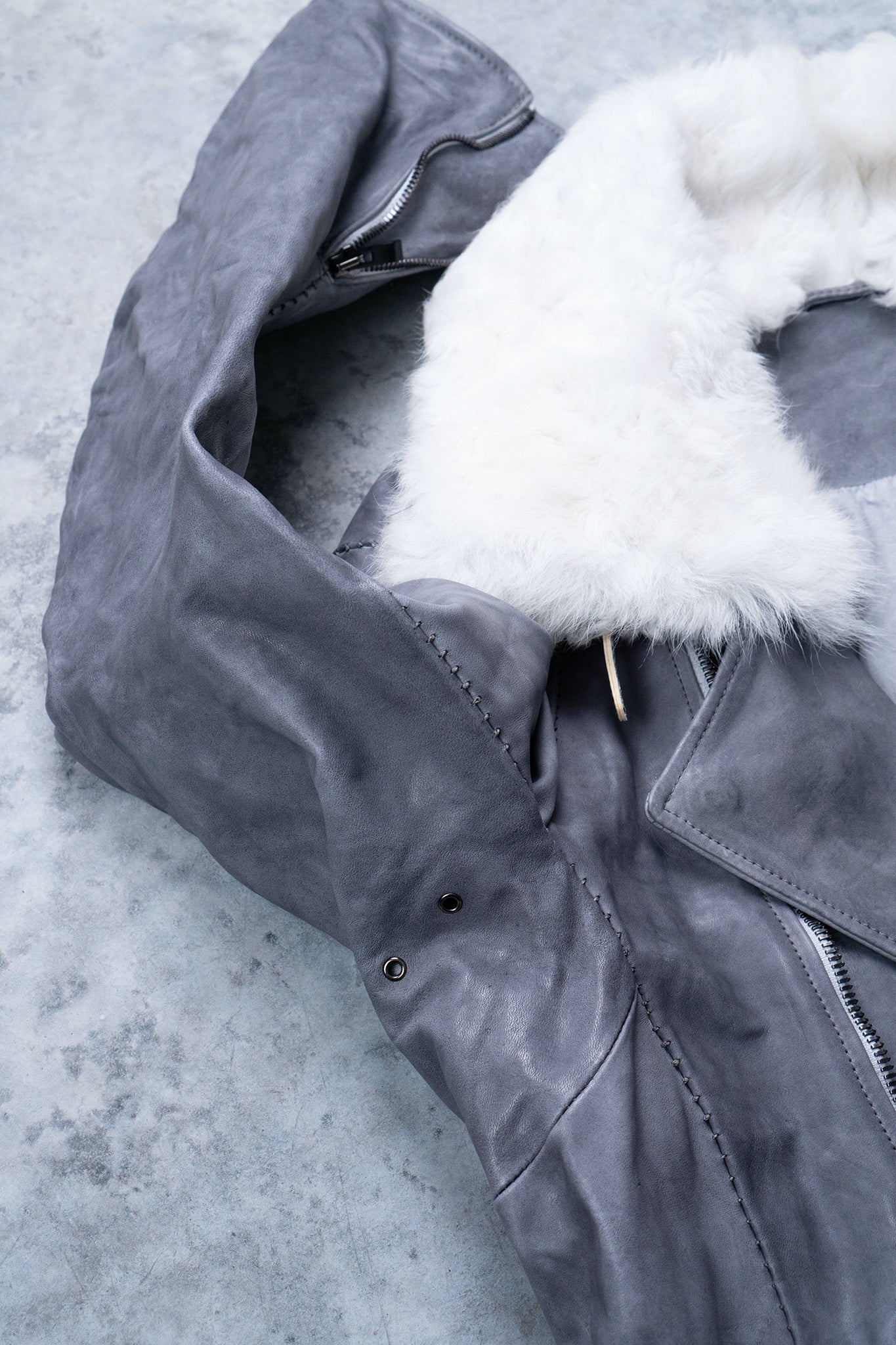 HORSE WHITE LEATHER DOUBLE BREAST MILITARY MOTO OVER POCKET MB-2 WITH SHEARLING COLLAR