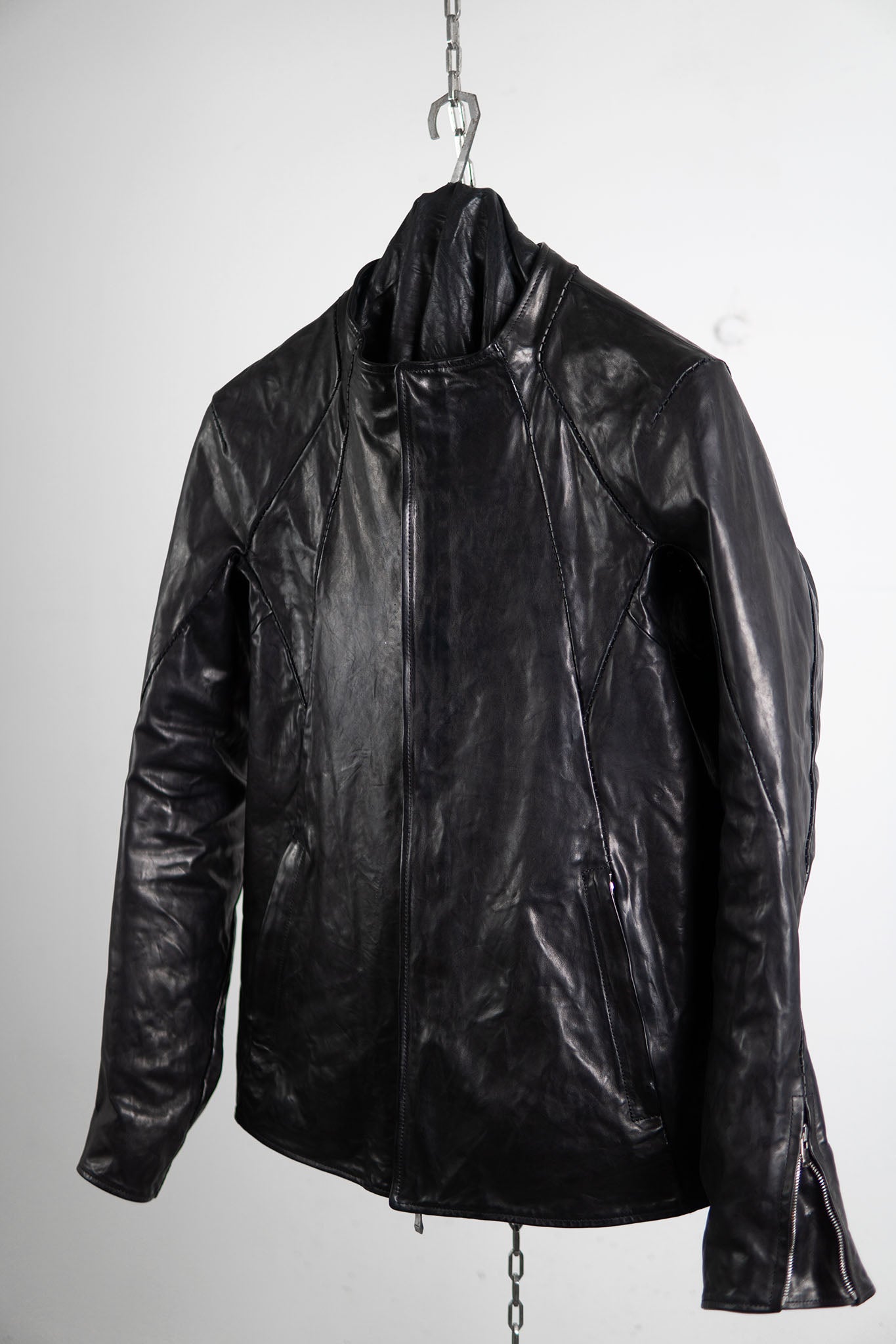 HORSE LEATHER COLLARLESS BIKER JACKET JB-8