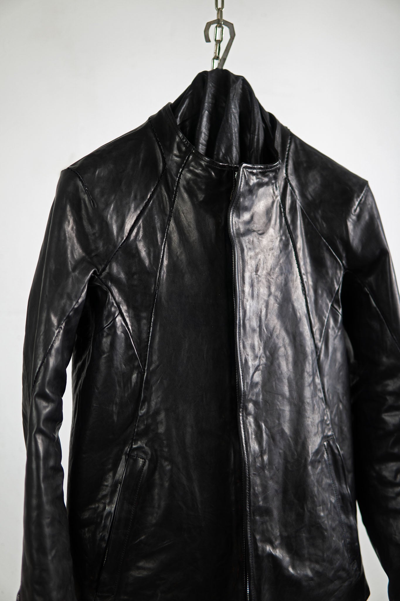 HORSE LEATHER COLLARLESS BIKER JACKET JB-8