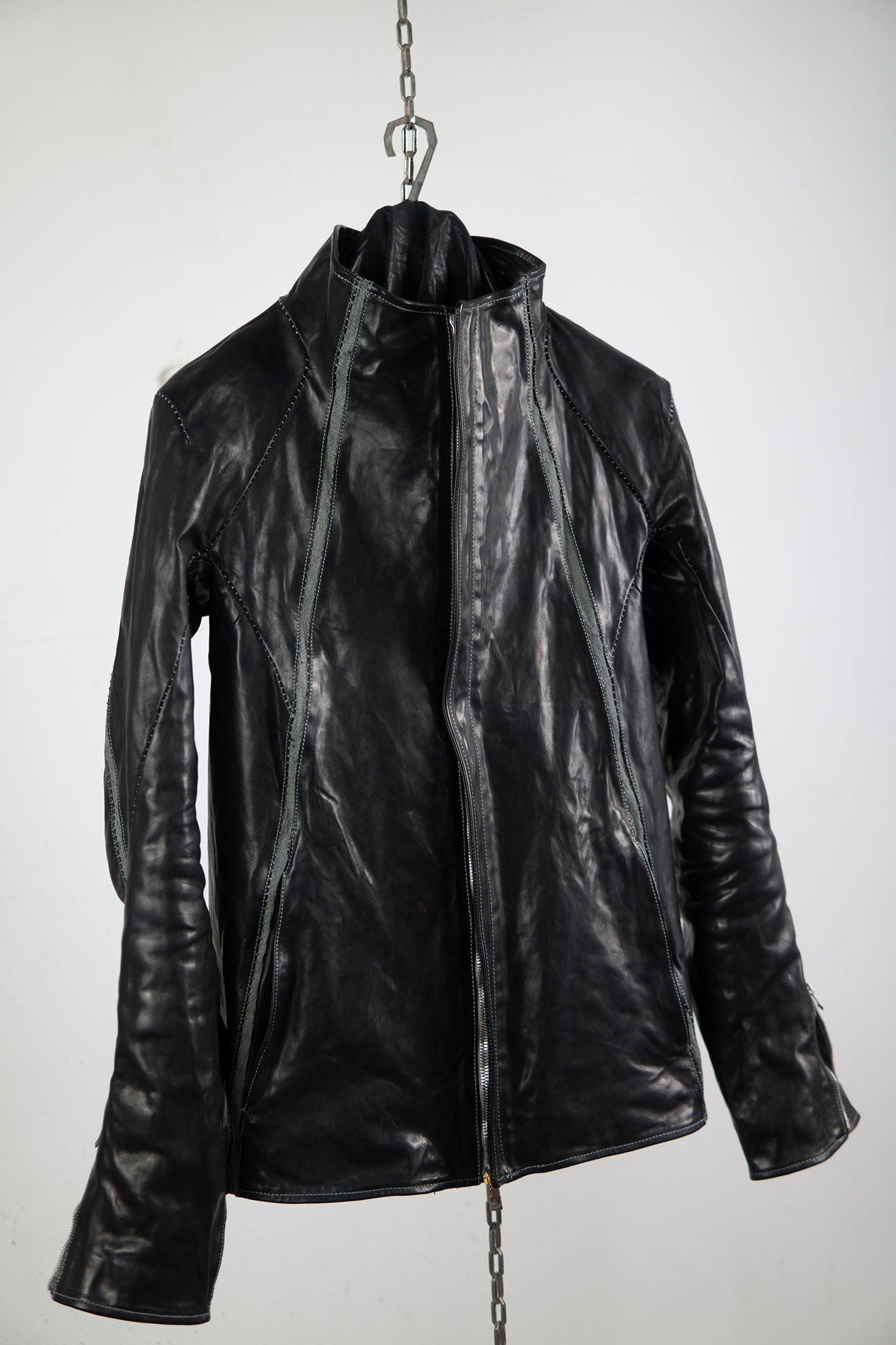 HORSE LEATHER HIGH COLLAR JACKET W/ELASTIC LINED JB-7E