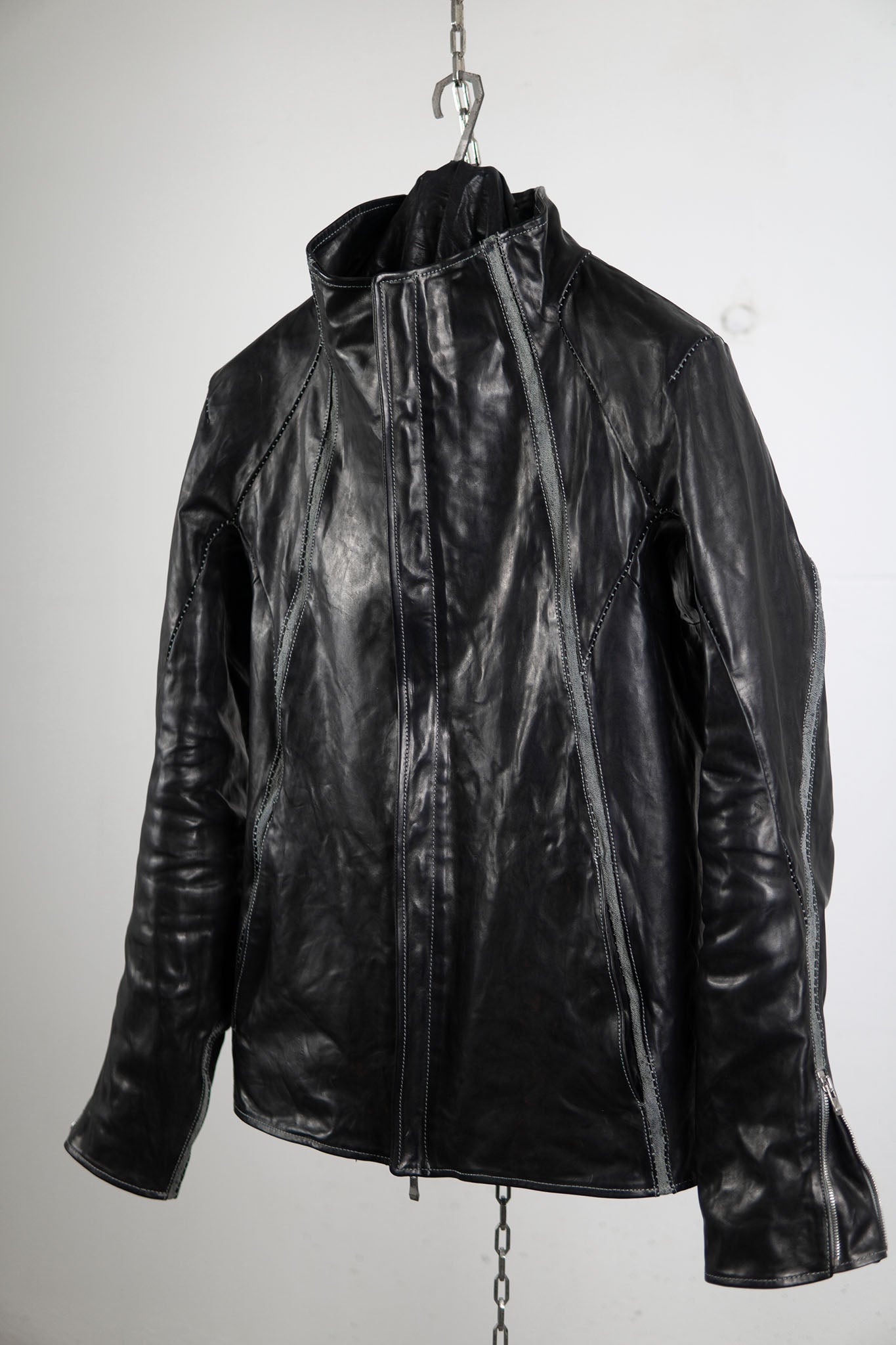 HORSE LEATHER HIGH COLLAR JACKET W/ELASTIC LINED JB-7E