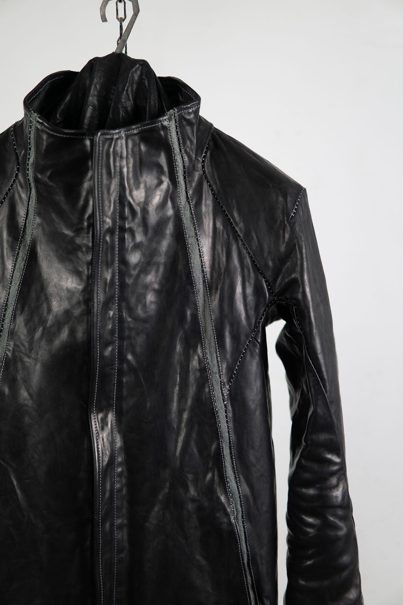 HORSE LEATHER HIGH COLLAR JACKET W/ELASTIC LINED JB-7E