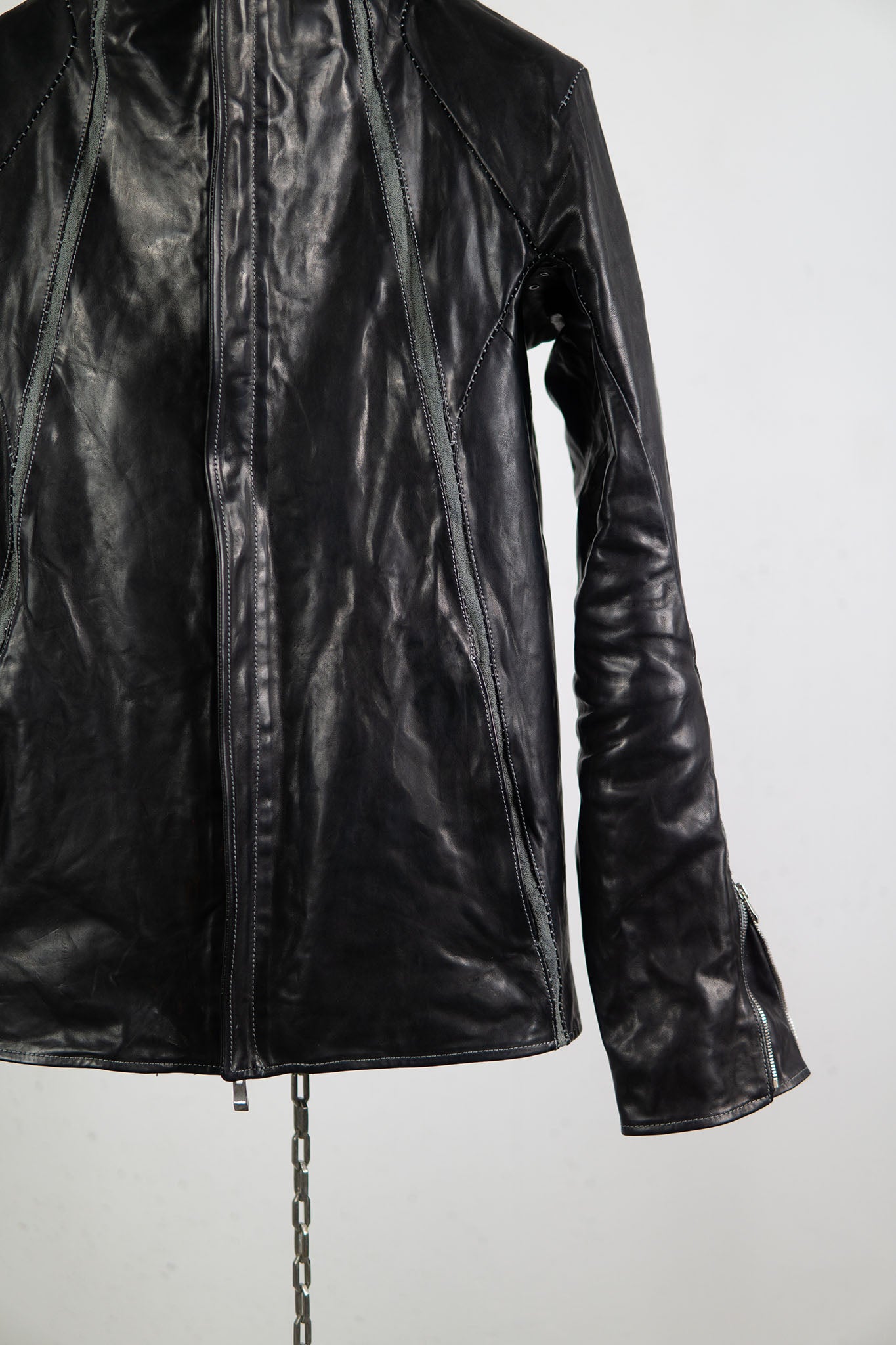 HORSE LEATHER HIGH COLLAR JACKET W/ELASTIC LINED JB-7E