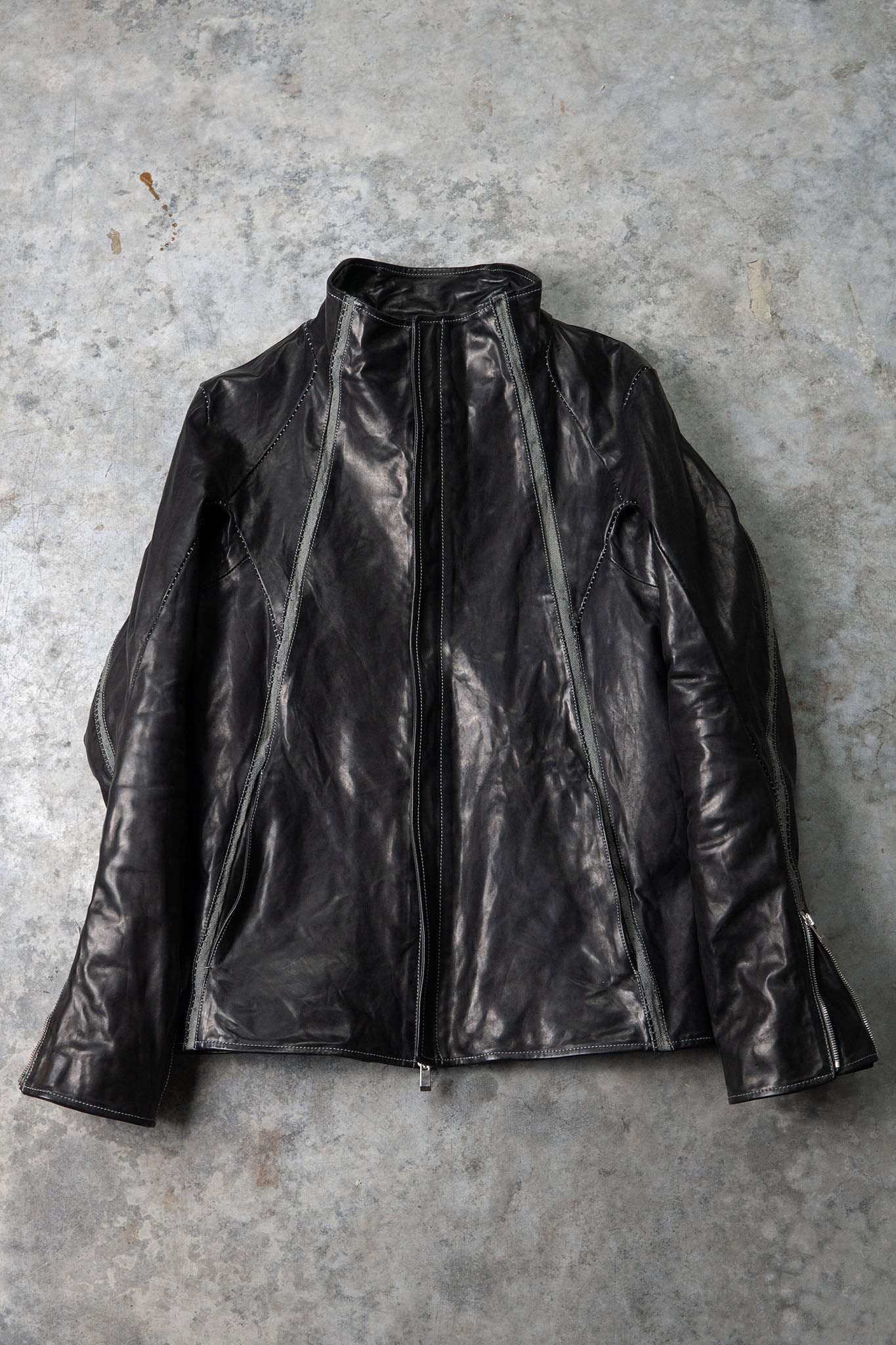 HORSE LEATHER HIGH COLLAR JACKET W/ELASTIC LINED JB-7E