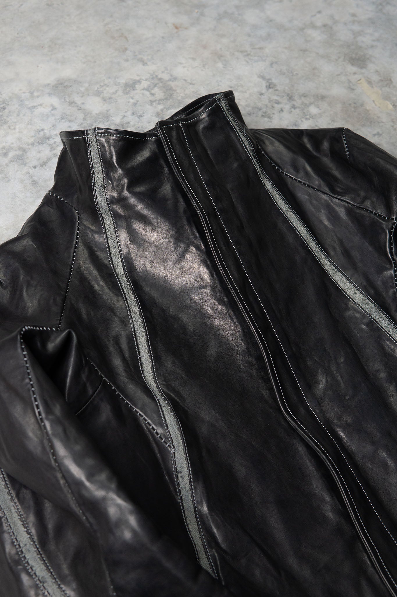 HORSE LEATHER HIGH COLLAR JACKET W/ELASTIC LINED JB-7E