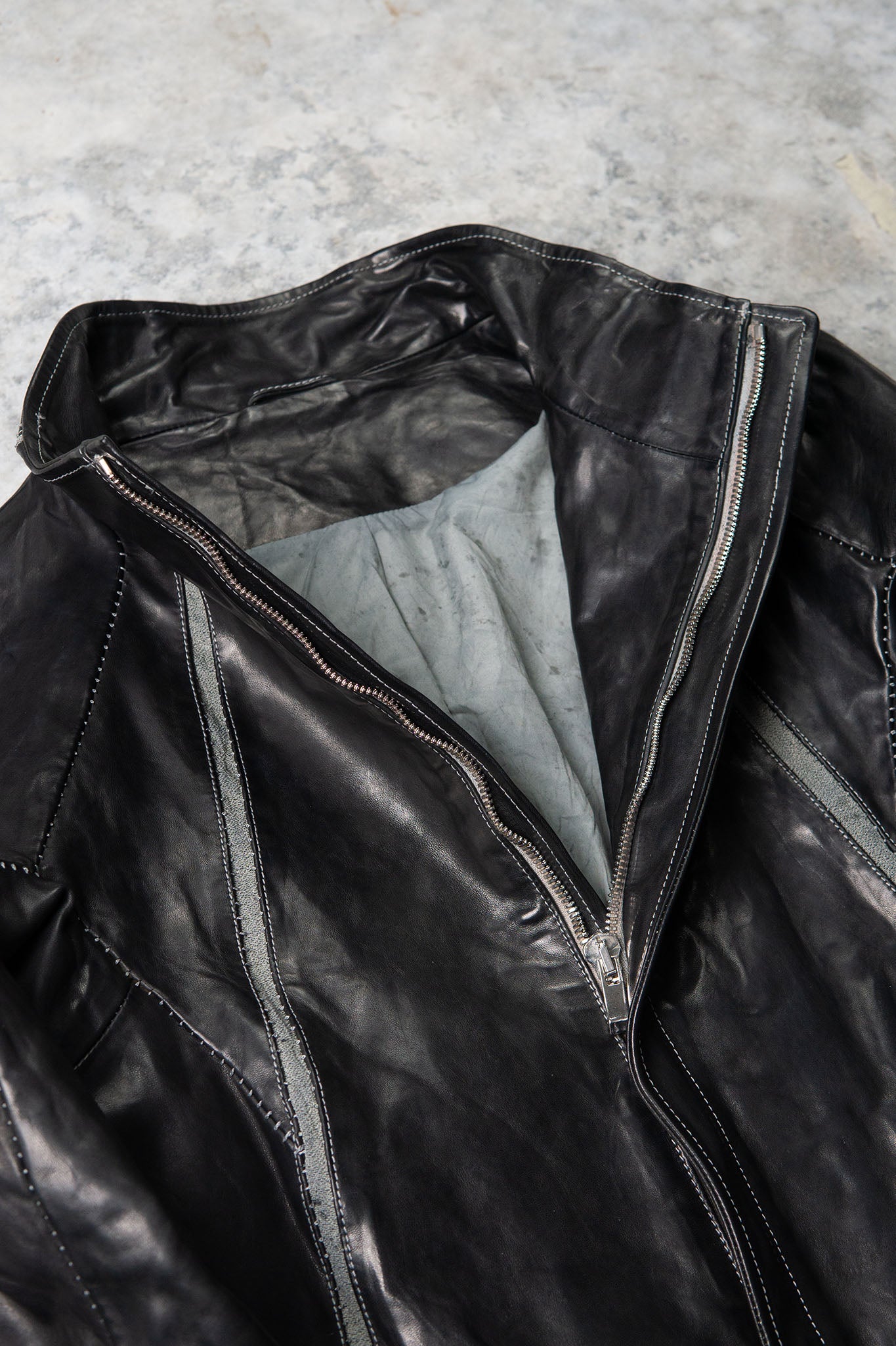 HORSE LEATHER HIGH COLLAR JACKET W/ELASTIC LINED JB-7E