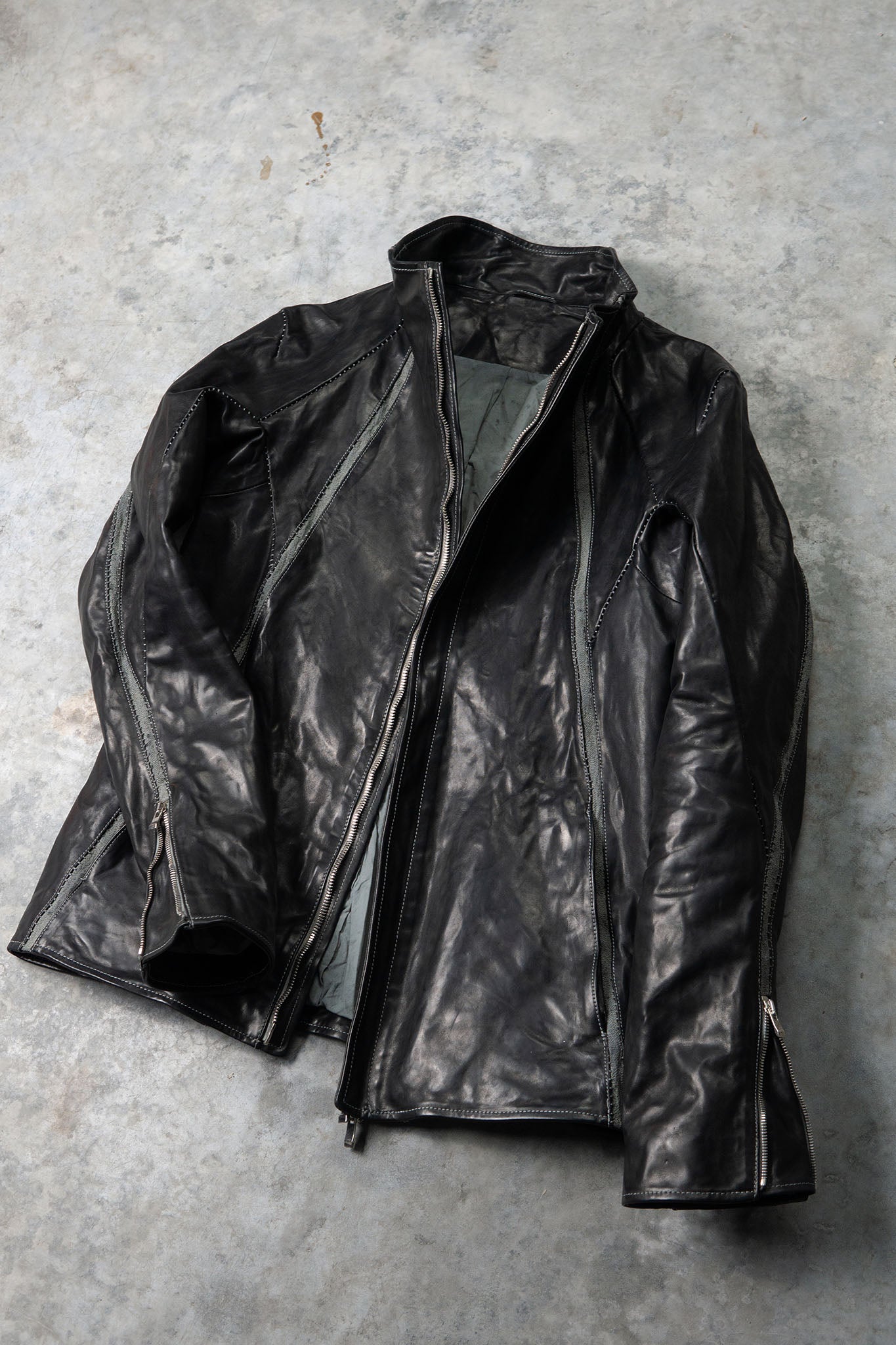 HORSE LEATHER HIGH COLLAR JACKET W/ELASTIC LINED JB-7E
